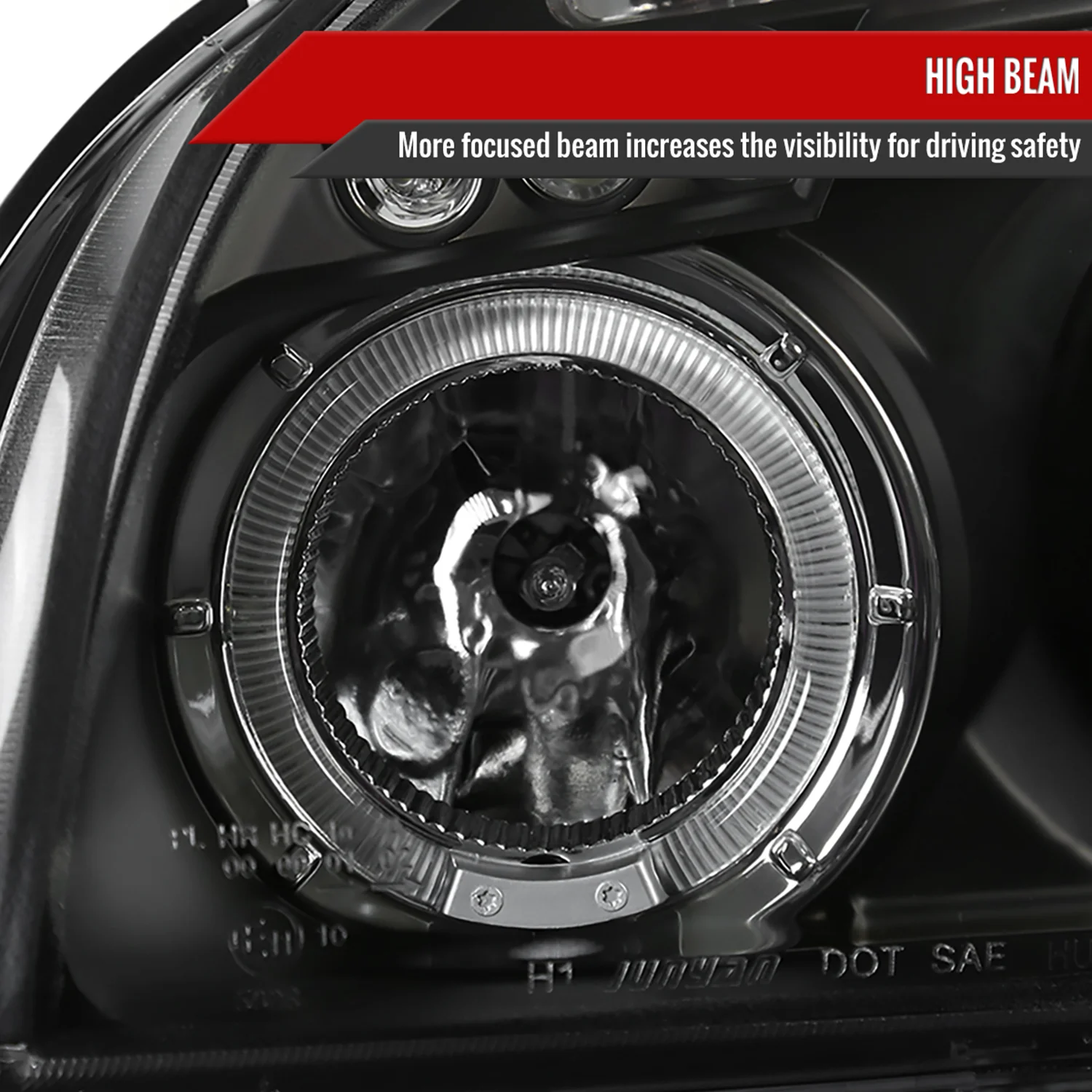2005-2009 Hyundai Tucson Single Halo Projector Headlights Matte Black/Clear - Image 4