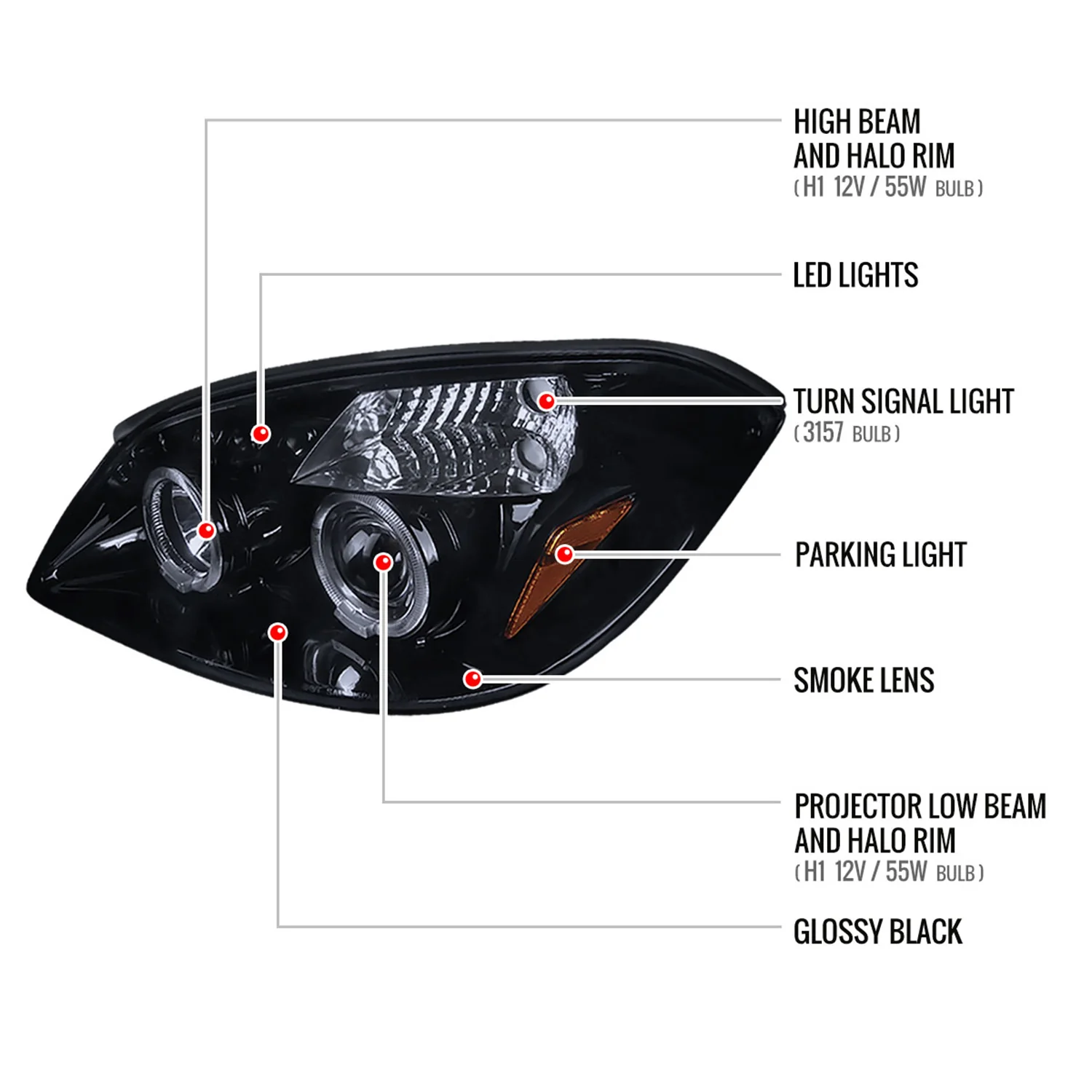 2005-2010 Chevy Cobalt Pontiac G5/Pursuit Dual Halo Projector Headlights Smoke - Image 8