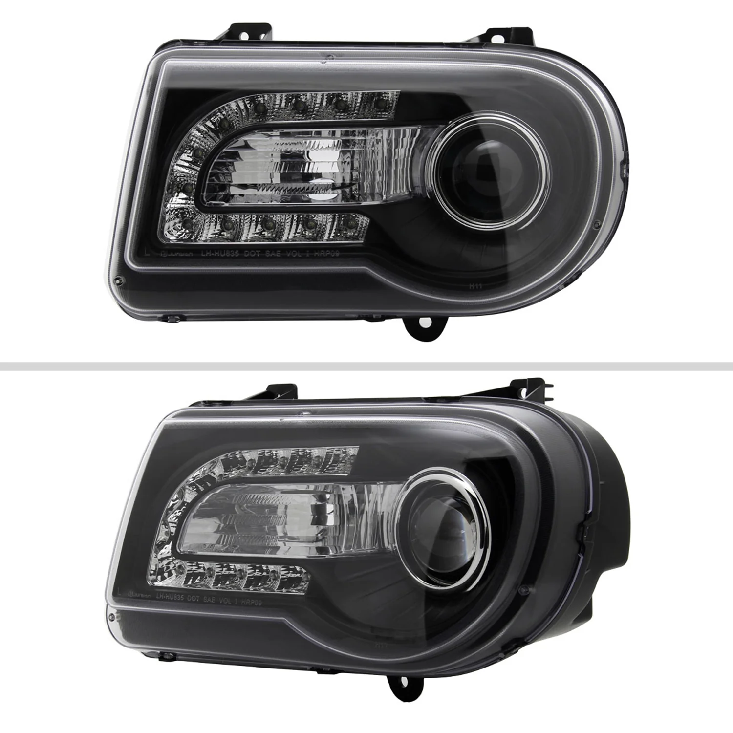2005-2010 Chrysler 300 Projector Headlights w/LED Light Strip Matt Black/Clear - Image 2