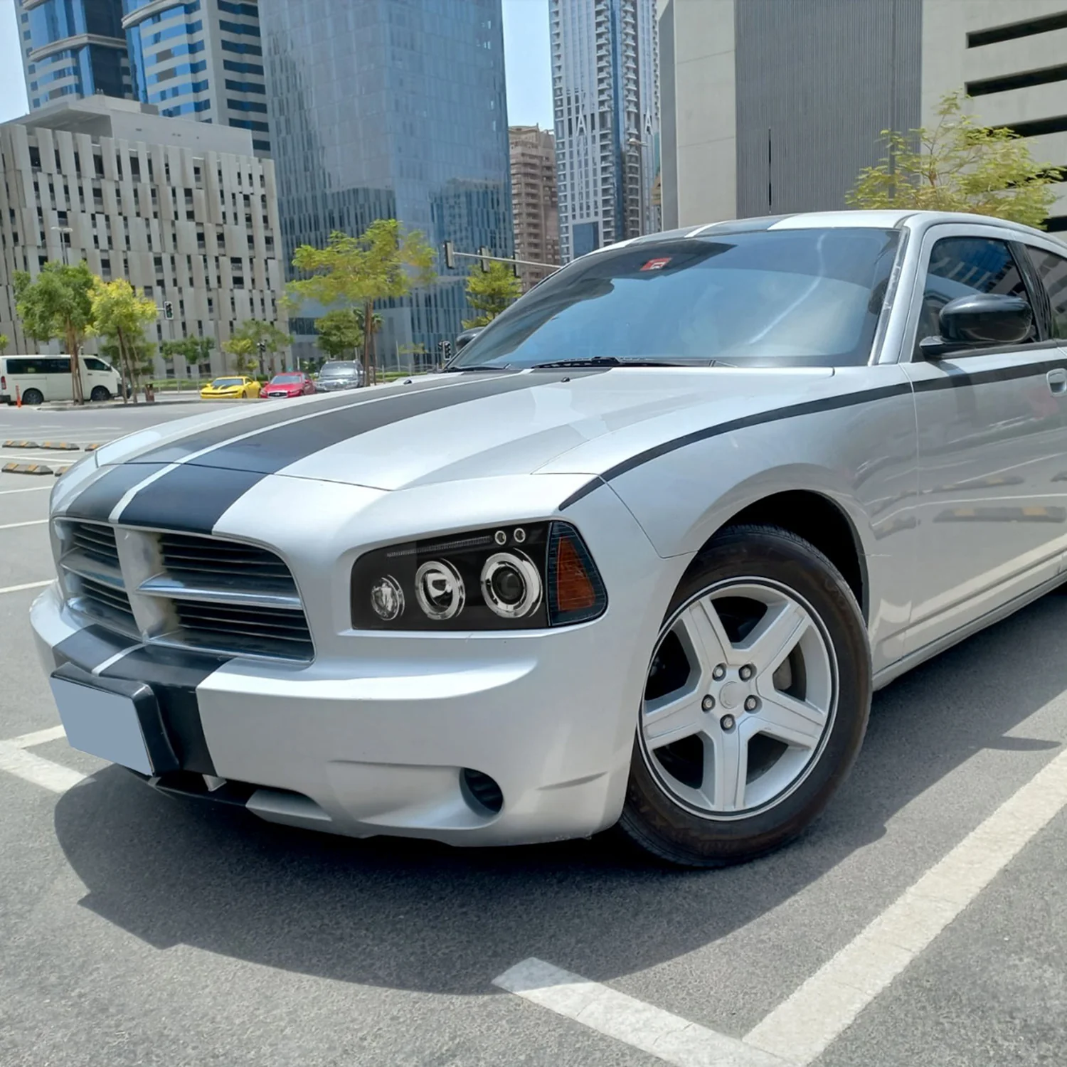 2005-2010 Dodge Charger Dual Halo Projector Headlights Matte Black/Clear Lens - Image 9