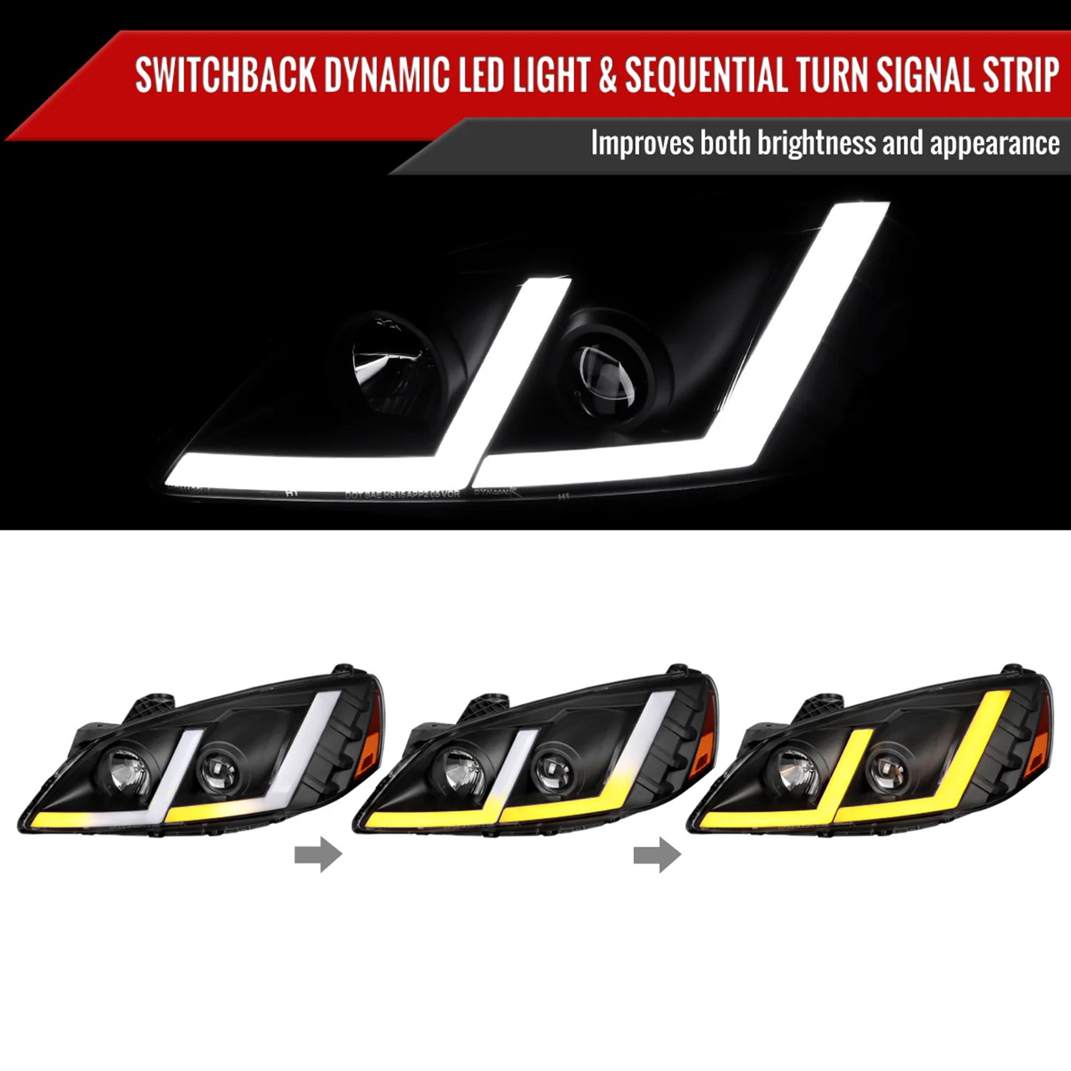 2005-2010 Pontiac G6 Projector Factory Headlight LED Bar Turn Signal Black - Image 2