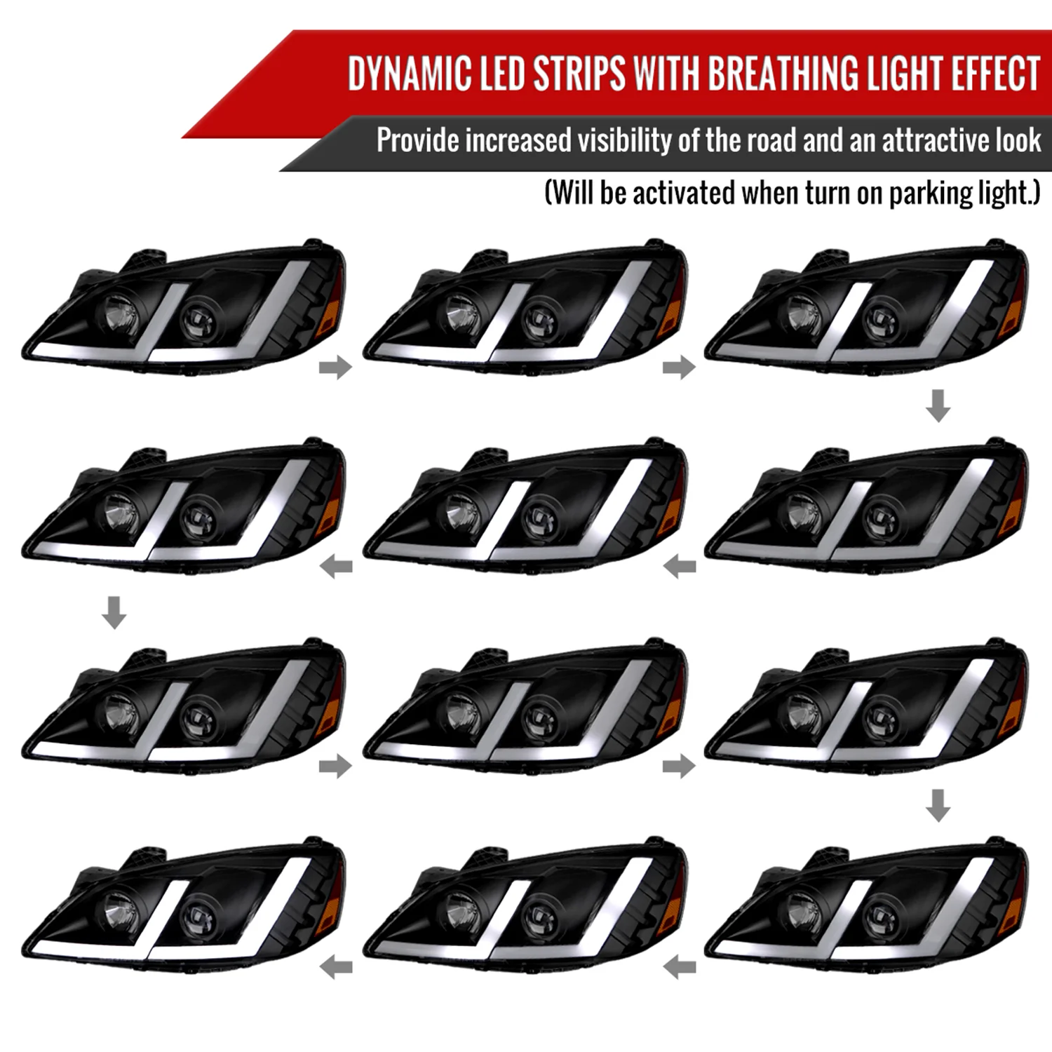 2005-2010 Pontiac G6 Projector Factory Headlight LED Bar Turn Signal Black - Image 3
