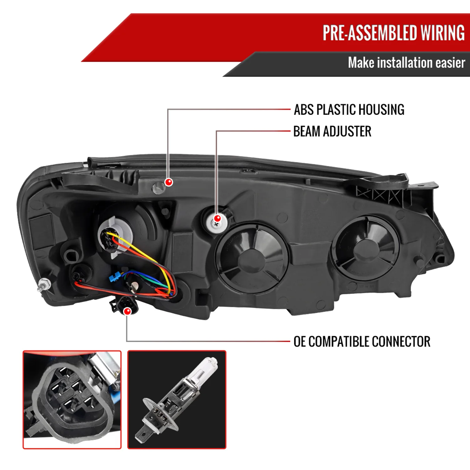2005-2010 Pontiac G6 Projector Factory Headlight LED Bar Turn Signal Black - Image 7