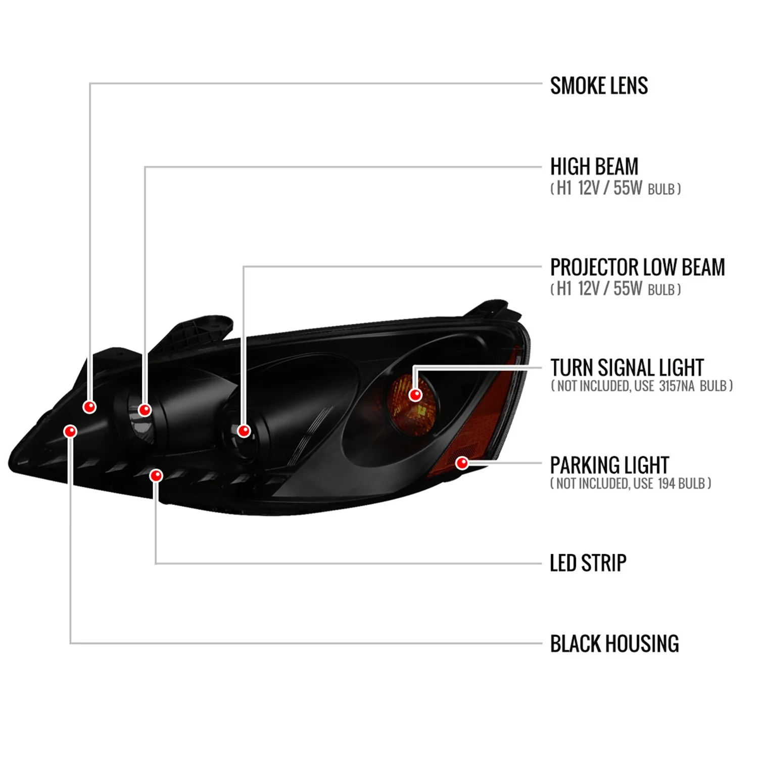 2005-2010 Pontiac G6 Projector Headlights w/ LED Light Strip Black/Smoke Lens - Image 8