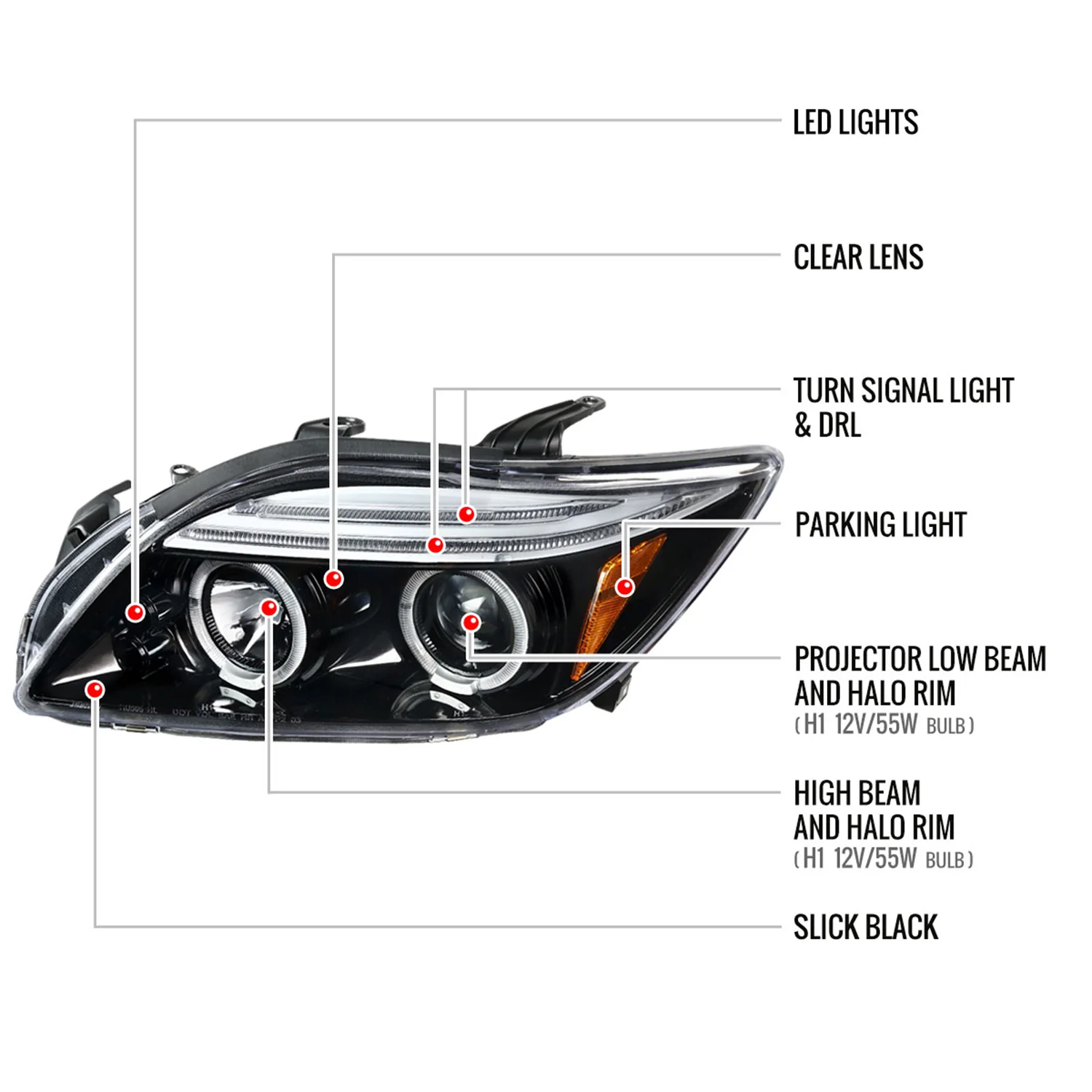 2005-2010 Scion tC Dual Halo Projector Headlights Jet Black/Clear Lens - Image 8