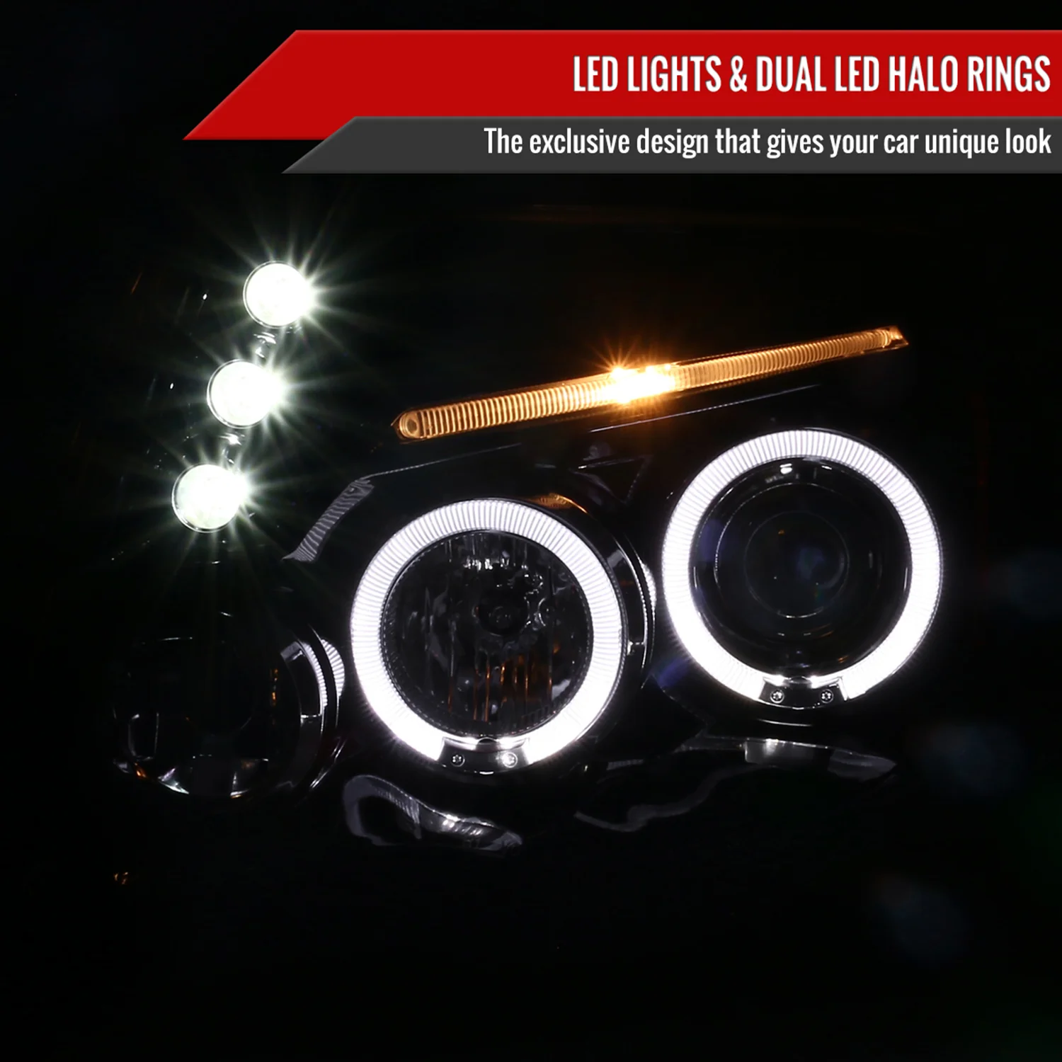 2005-2011 Toyota Tacoma Dual Halo Projector Headlights Jet Black/Clear Lens - Image 2