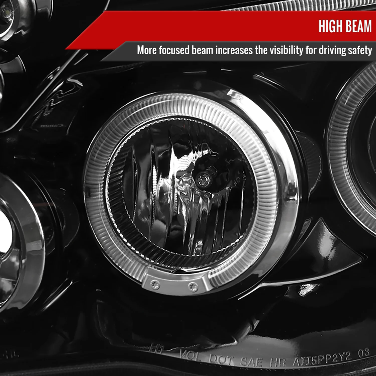 2005-2011 Toyota Tacoma Dual Halo Projector Headlights Jet Black/Clear Lens - Image 4