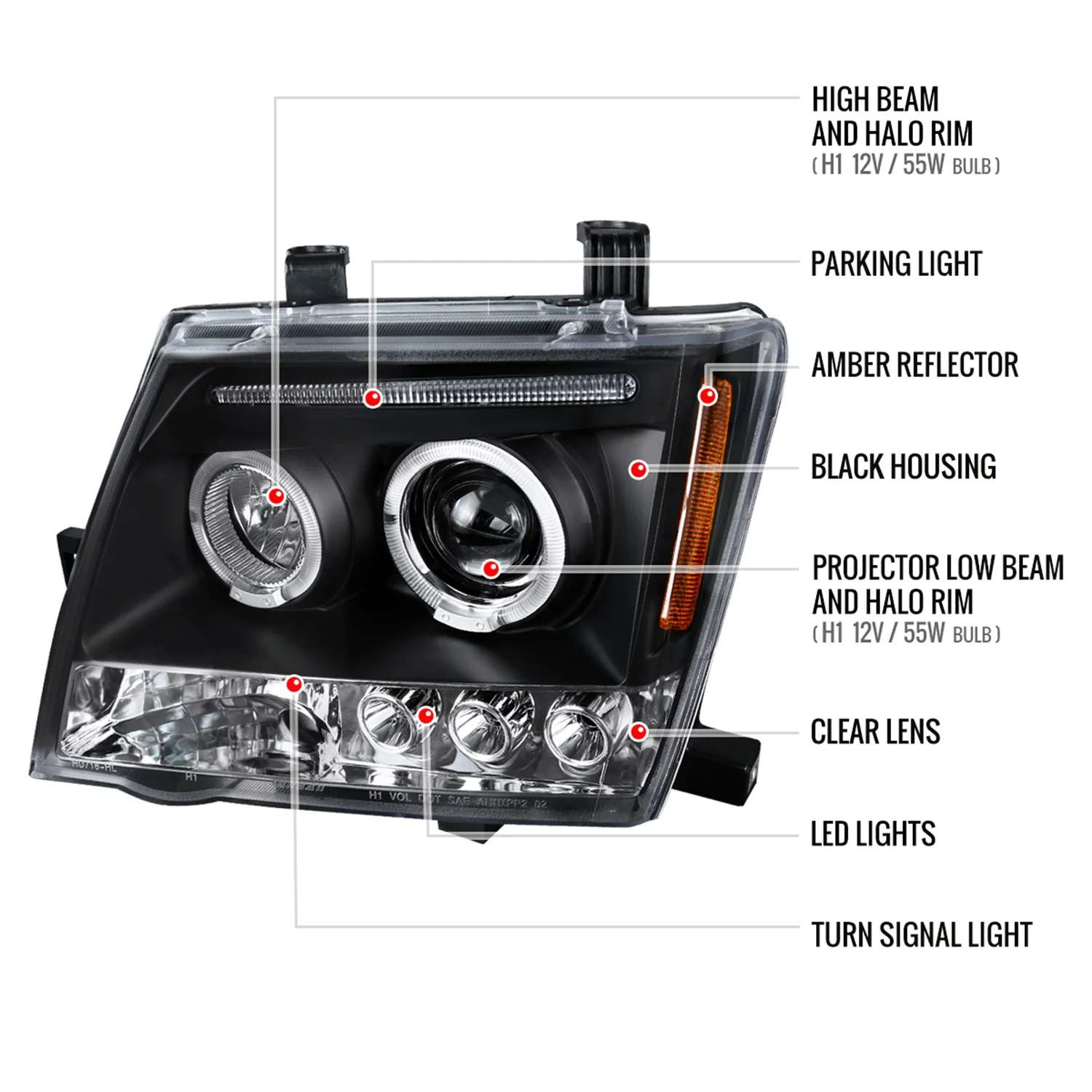 2005-2015 Nissan Xterra Dual Halo Projector Headlights Matte Black/Clear Lens - Image 8