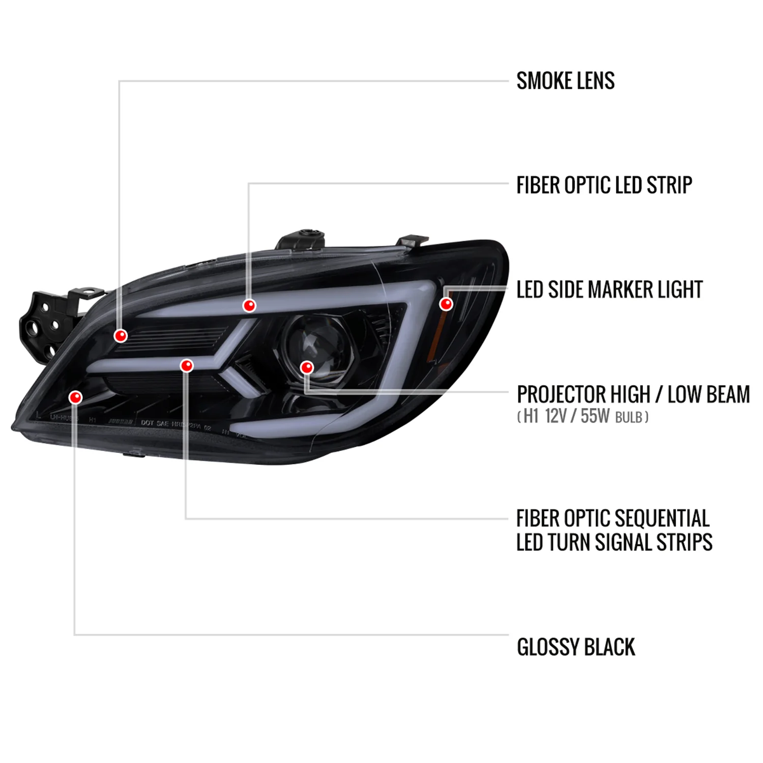 2006-2007 Subaru Impreza WRX STI LED Bar Signal Projector Headlights Smoke - Image 7