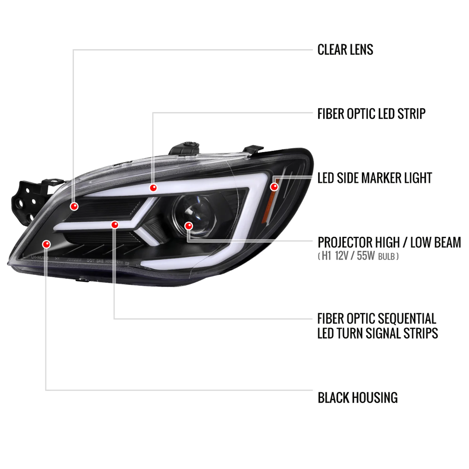 2006-2007 Subaru Impreza WRX STI LED Signal Projector Headlights Matte Black - Image 7