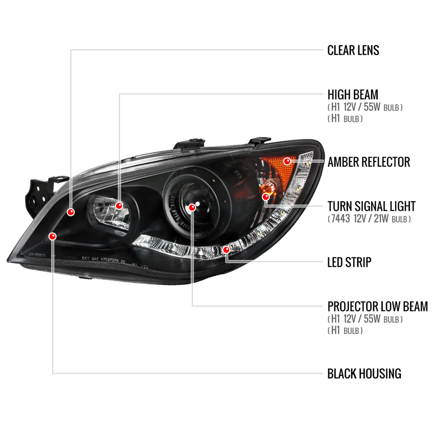 2006-2007 Subaru Impreza WRX/STI Projector Headlights LED Light Strip Black - Image 8