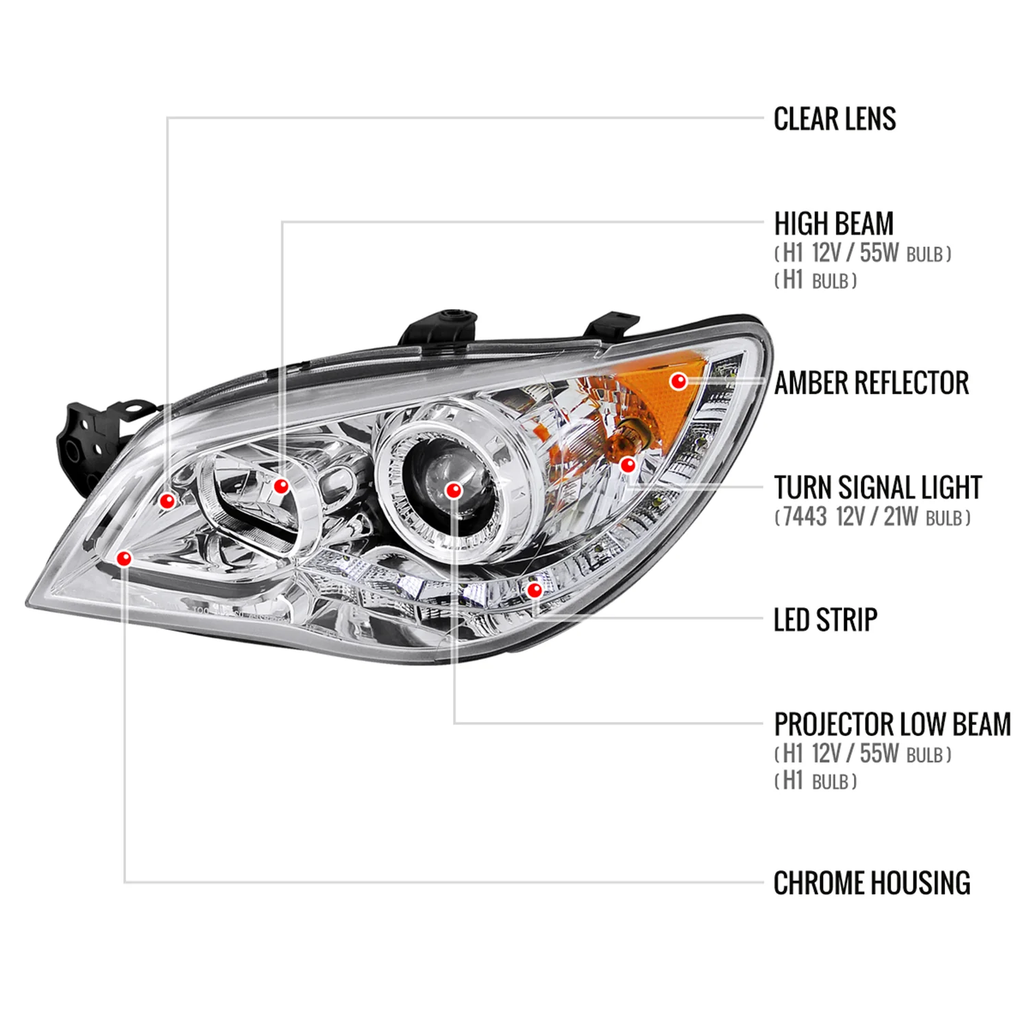 2006-2007 Subaru Impreza WRX/STI Projector Headlights LED Light Strip Chrome - Image 8