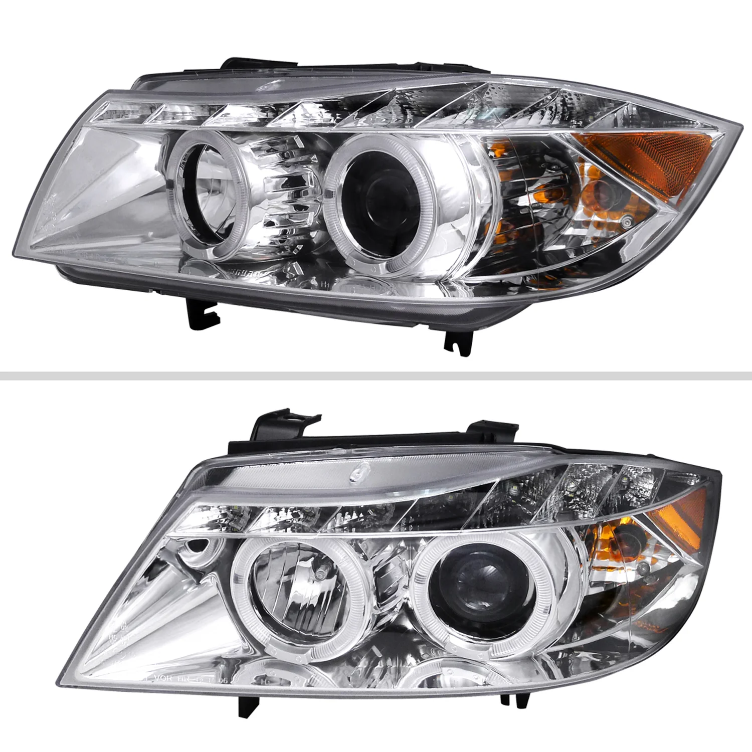2006-2008 BMW E90 3 Series Sedan Dual Halo Headlights LED Light Chrome - Image 2