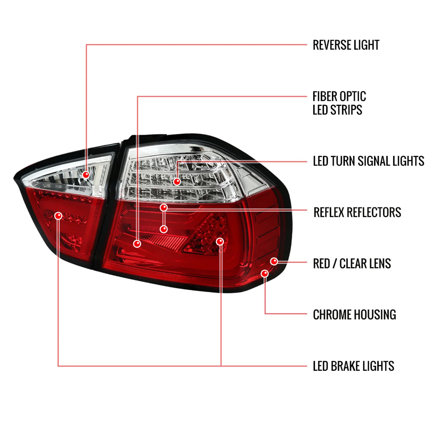 2006-2008 BMW E90 3 Series Sedan LED Tail Lights Chrome/Red Clear Lens - Image 9