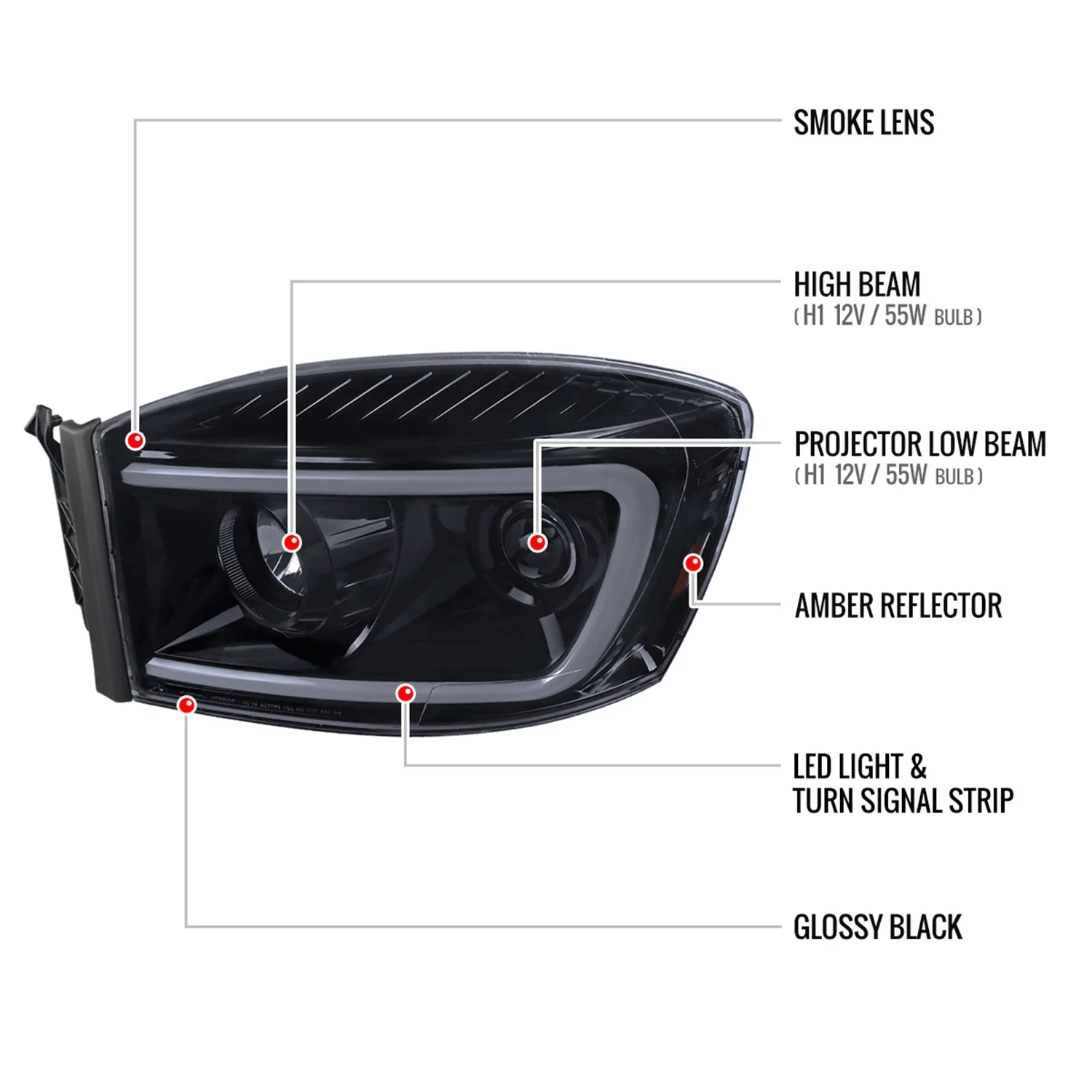 2006-2008 Dodge RAM 1500/ 06-2009 2500 3500 LED CBar Projector Headlights Smoke - Image 8