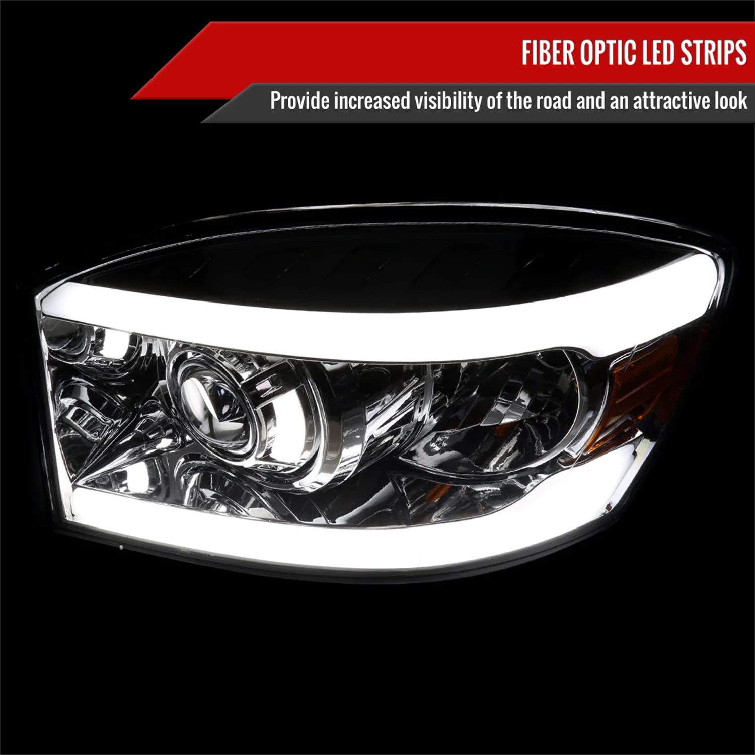 2006-2008 Dodge RAM 1500/ 06-2009 Dodge RAM 2500/3500 LED Tube Headlights Chrome - Image 2