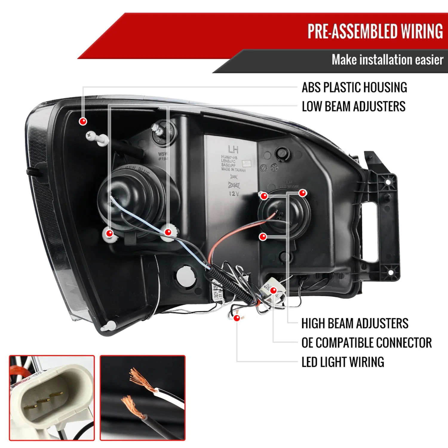 2006-2008 Dodge RAM 1500/ 06-2009 RAM 2500 3500 Dual Halo Headlights Black - Image 7