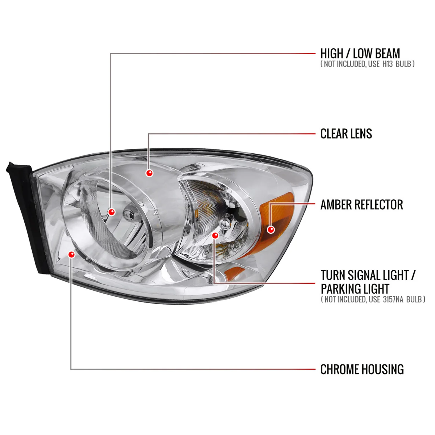 2006-2008 Dodge RAM 1500 2500 3500 Factory Crystal Headlights Chrome - Image 9