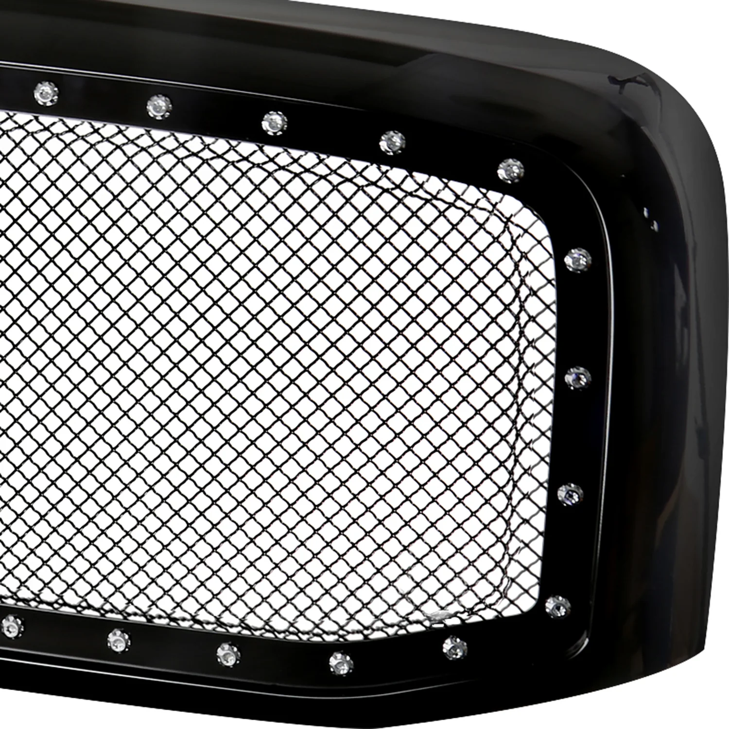 2006-2008 Dodge RAM Glossy Black ABS Rivet Style Grille w/ S.Steel Mesh - Image 2