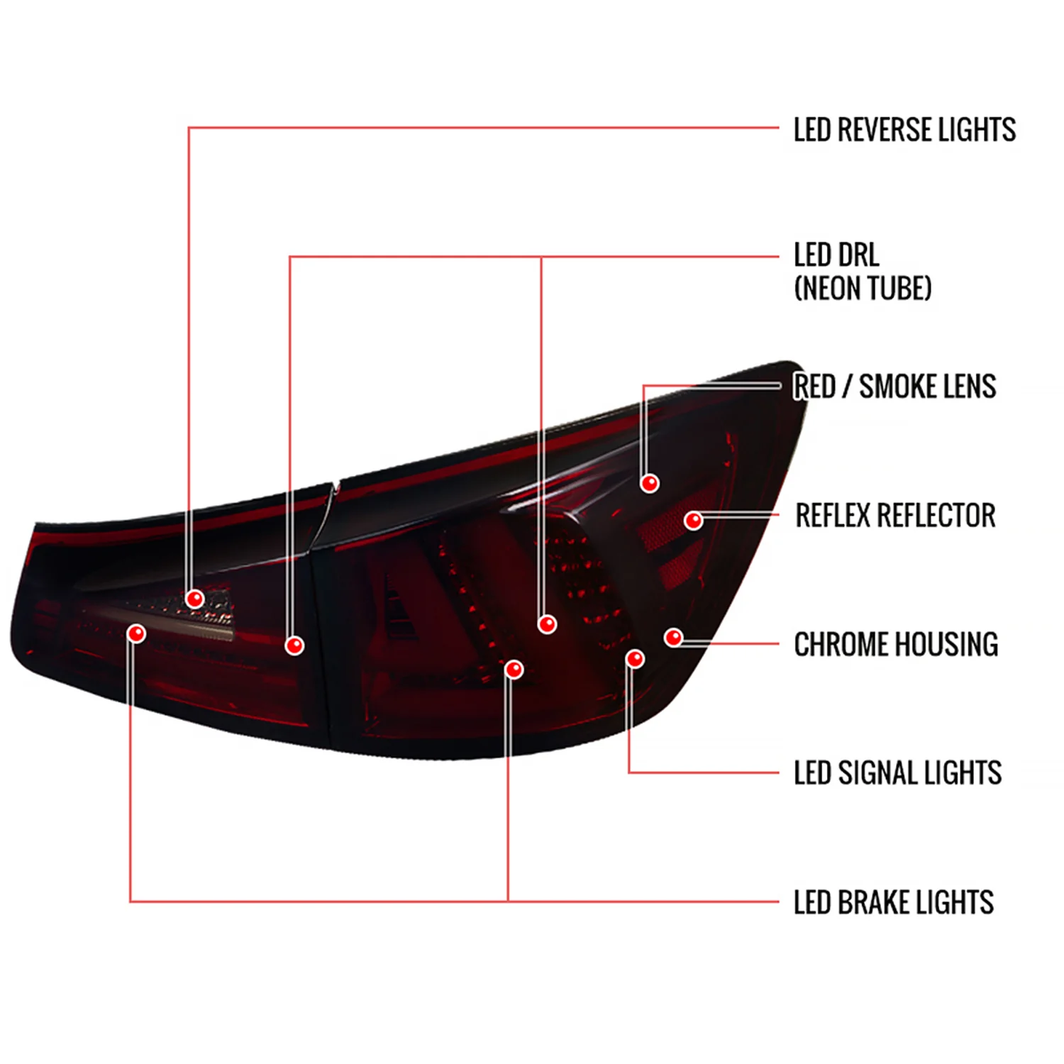 2006-2008 Lexus IS250/IS350 LED Tail Lights & Trunk Lights Chrome/Red Smoke - Image 7