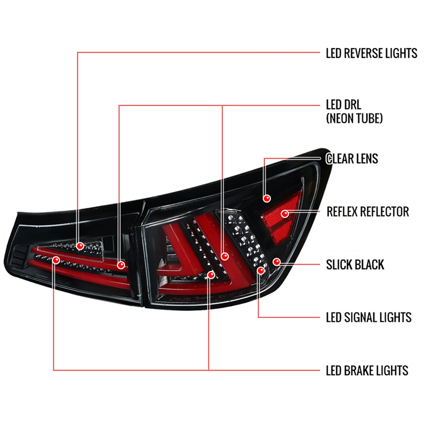 2006-2008 Lexus IS250/IS350 LED Tail Lights & Trunk Lights Jet Black/Clear - Image 7