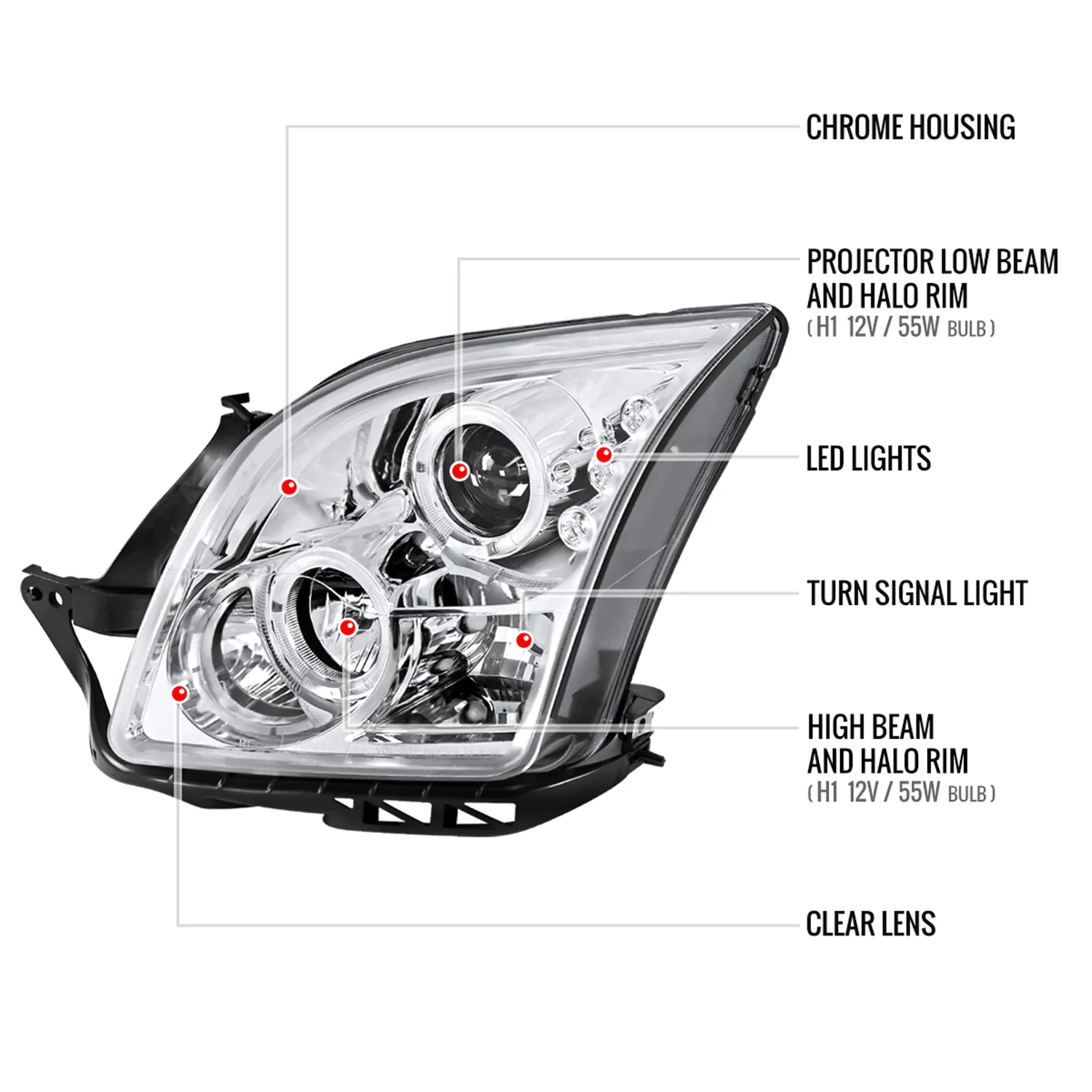 2006-2009 Ford Fusion Dual Halo Projector Headlights Chrome/Clear Lens - Image 8
