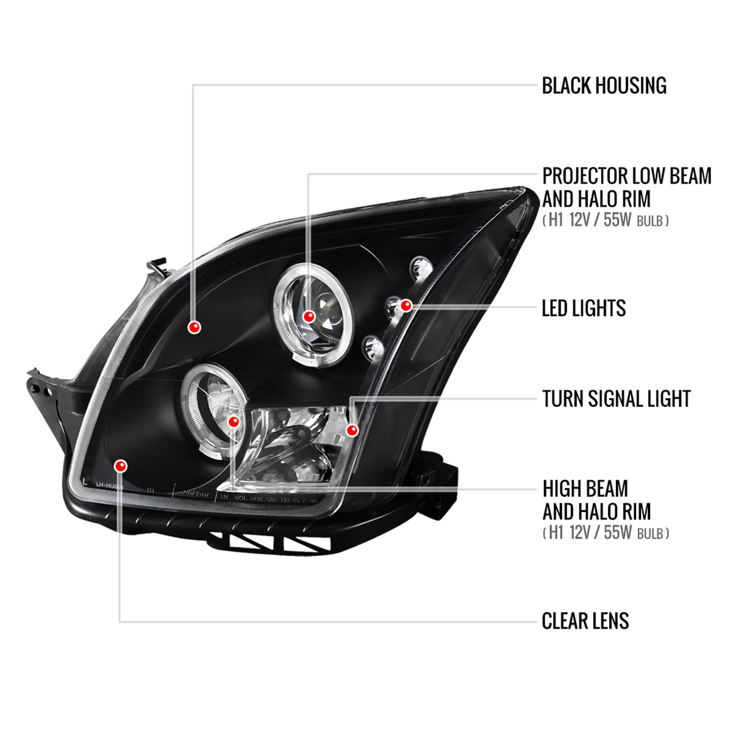 2006-2009 Ford Fusion Dual Halo Projector Headlights Matte Black/Clear Lens - Image 8