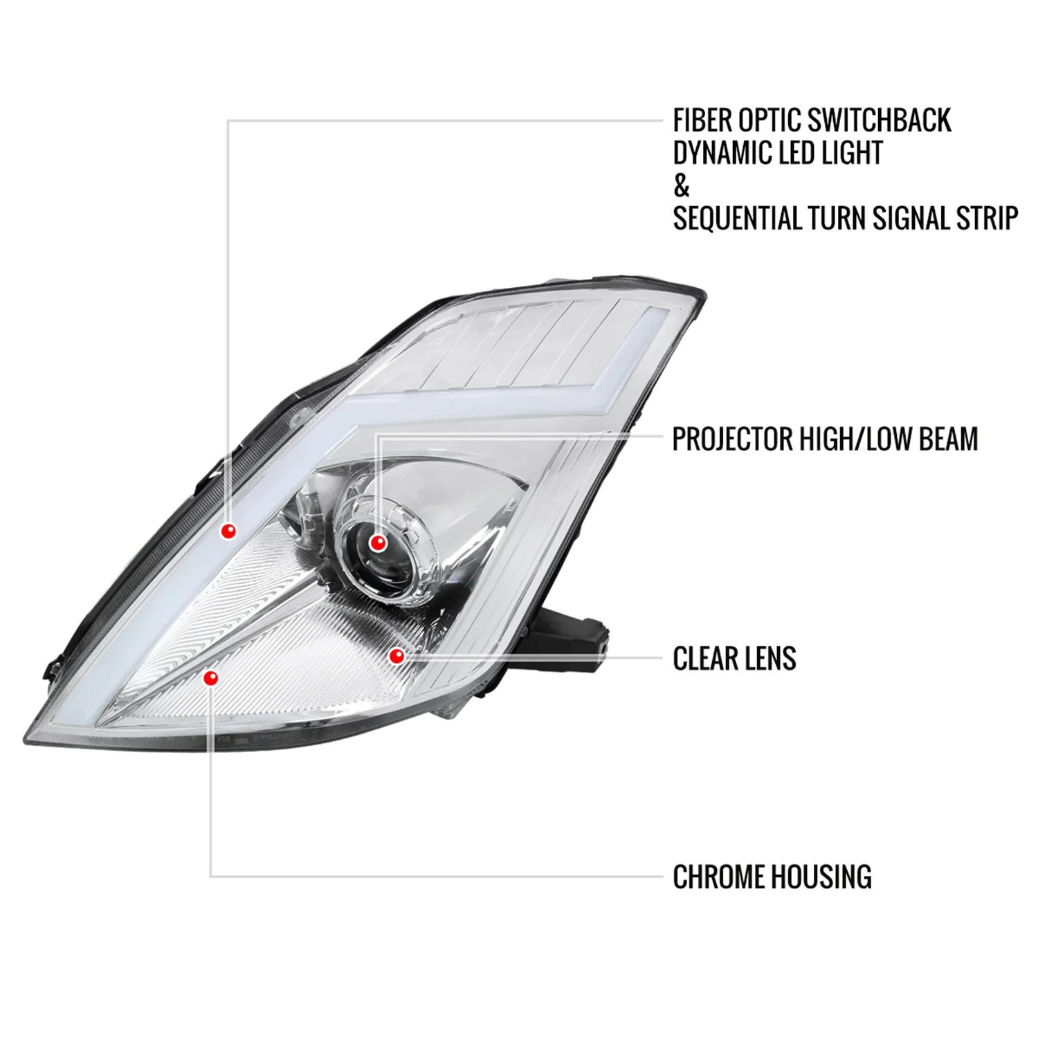 2006-2009 Nissan 350Z Turn Signal Animated LED Bar Projector Headlights Chrome - Image 8