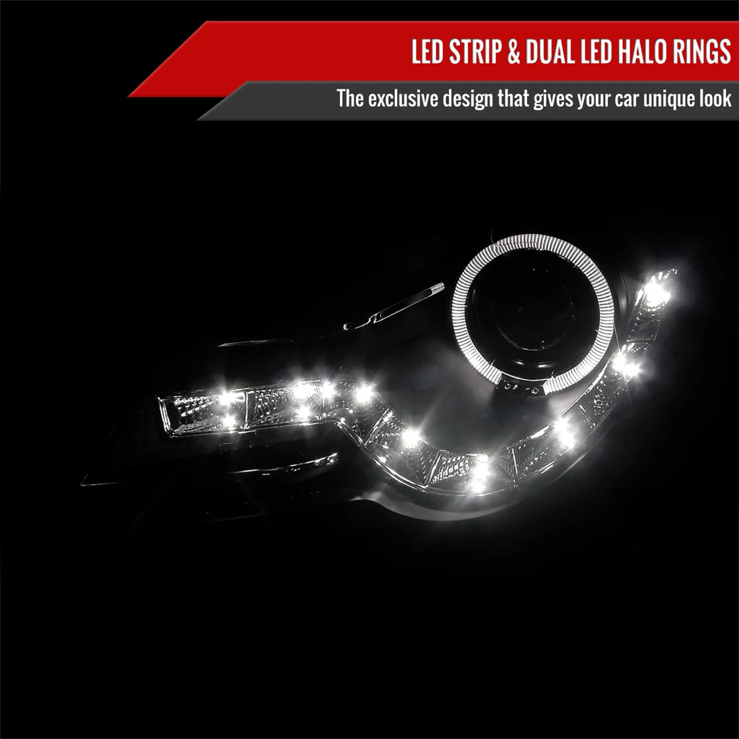 2006-2010 VW Passat Halo Projector Headlights R8 LED Light Strip Matt Black - Image 2