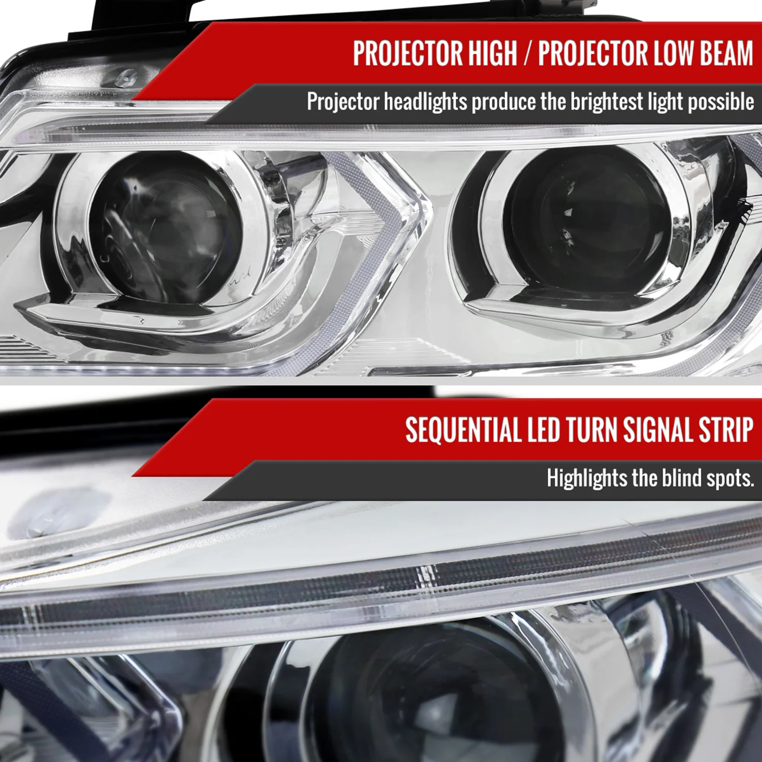 2006-2011 BMW E90 3 Series Sedan 3D Iced LED Dual Projector Headlights Chrome - Image 3