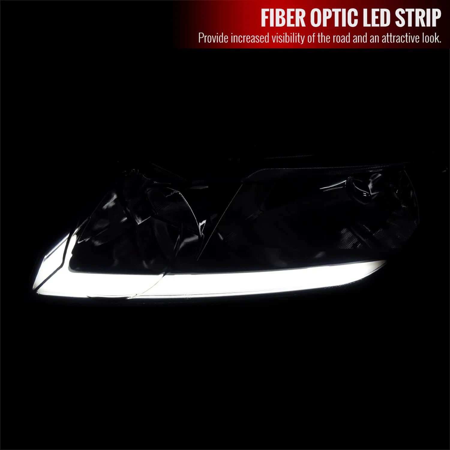 2006-2011 Honda Civic 4DR Sedan Factory Headlights w/LED Strip Chrome/Smoke - Image 2