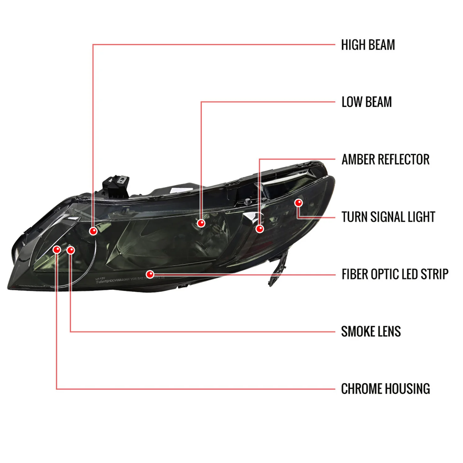 2006-2011 Honda Civic 4DR Sedan Factory Headlights w/LED Strip Chrome/Smoke - Image 7
