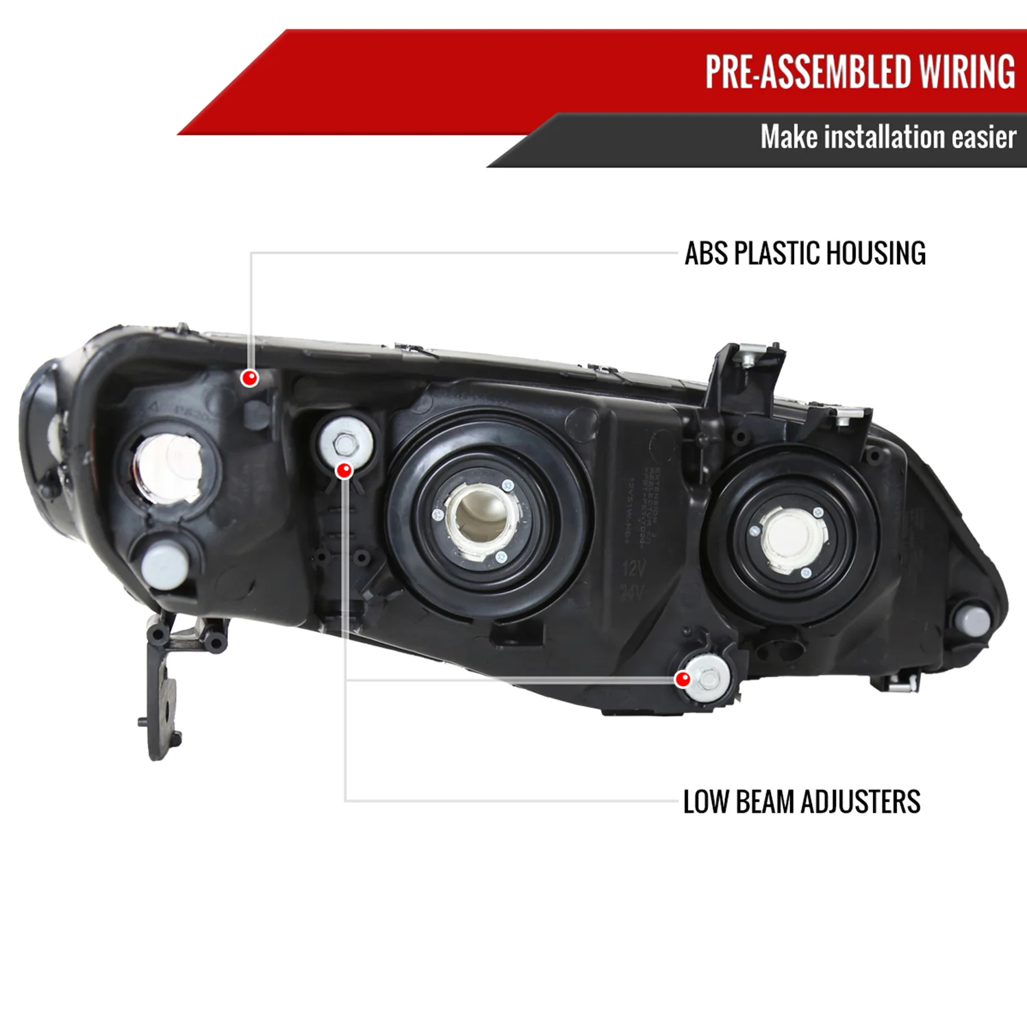 2006-2011 Honda Civic Sedan Crystal Headlights Matte Black/Clear Lens - Image 7