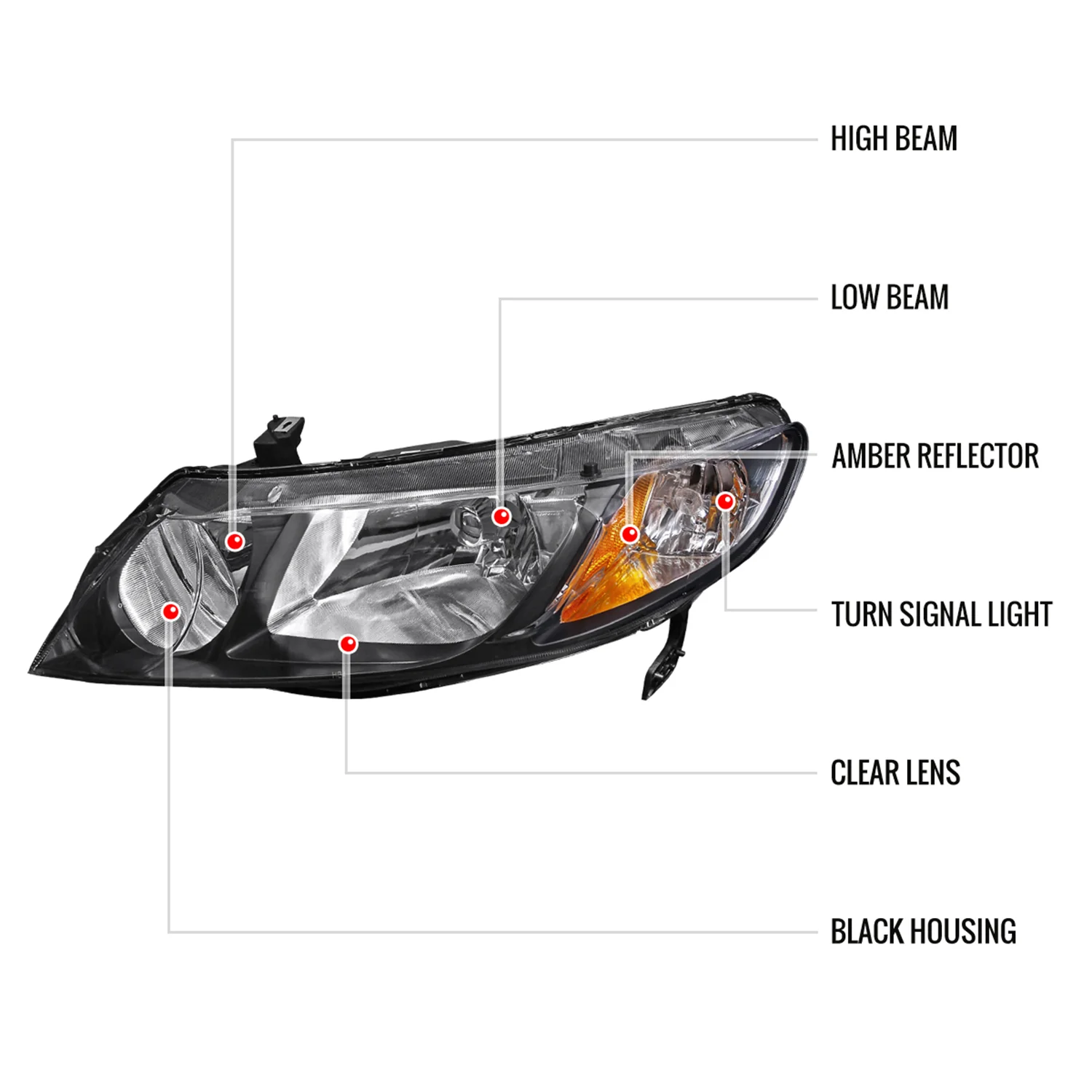 2006-2011 Honda Civic Sedan Crystal Headlights Matte Black/Clear Lens - Image 8