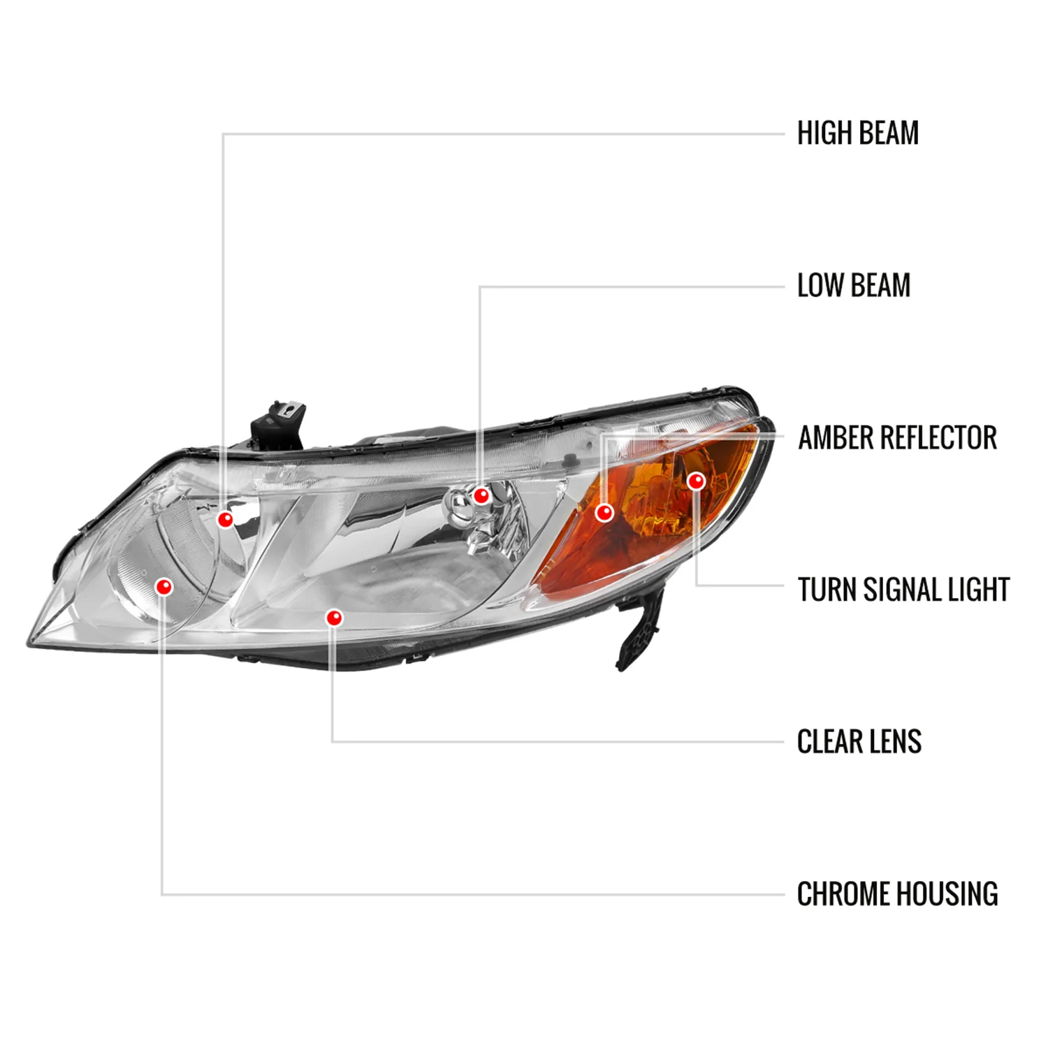 2006-2011 Honda Civic Sedan Factory Style Headlights Chrome/Clear Lens - Image 8
