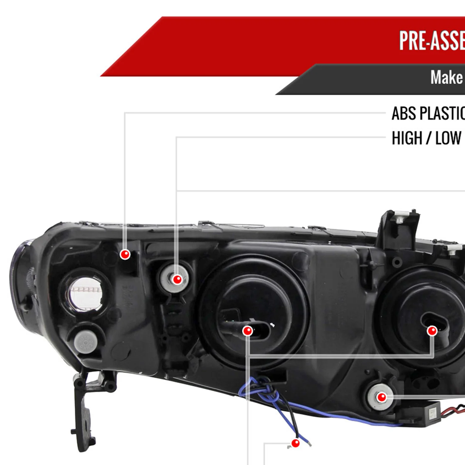 2006-2011 Honda Civic Sedan Projector Headlights R8 LED Light Chrome/Smoke - Image 7
