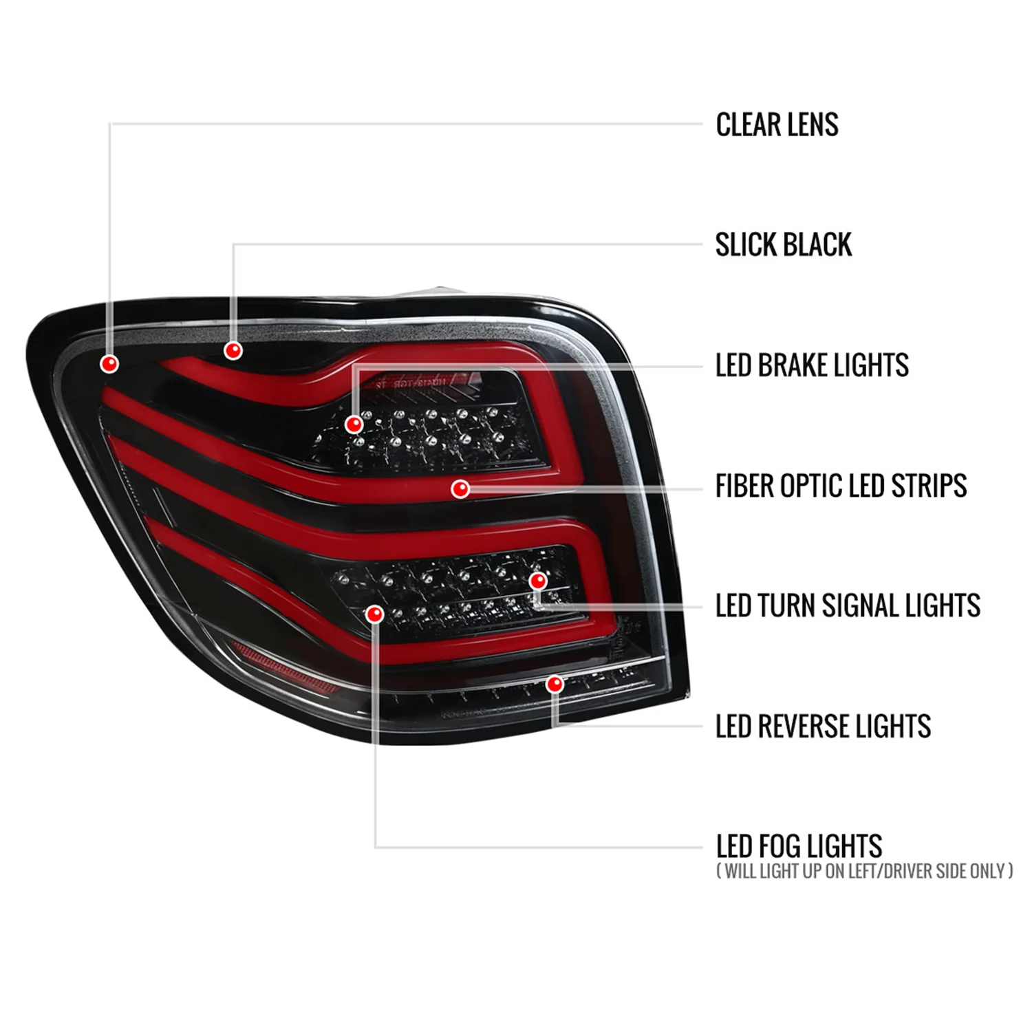 2006-2011 Mercedes Benz W164 ML Class LED Tail Lights Jet Black/Clear Lens - Image 9
