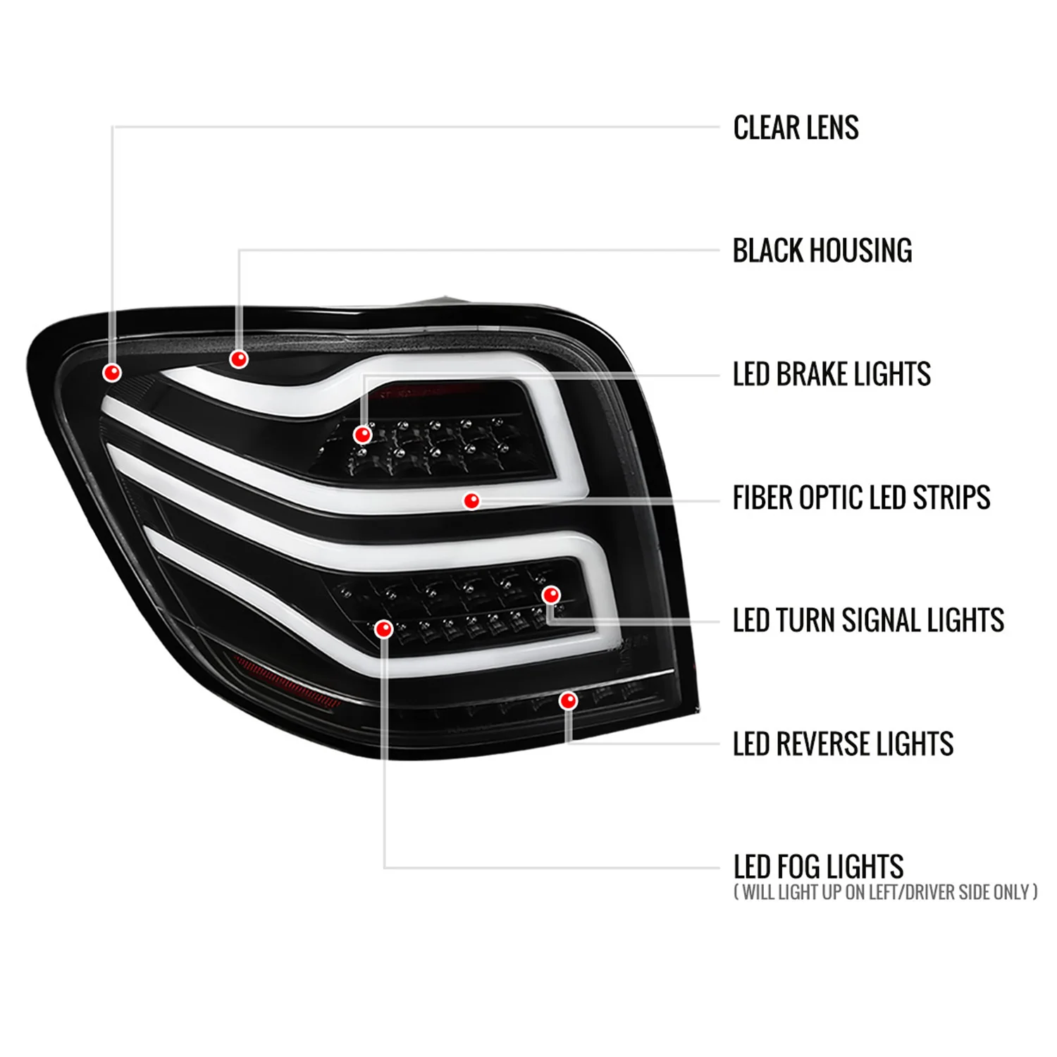 2006-2011 Mercedes Benz W164 ML Class LED Tail Lights Matte Black/Clear Lens - Image 9