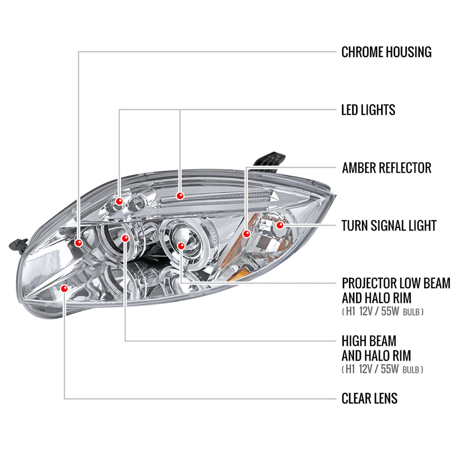 2006-2011 Mitsubishi Eclipse Dual Halo Projector Headlights Chrome/Clear Lens - Image 8