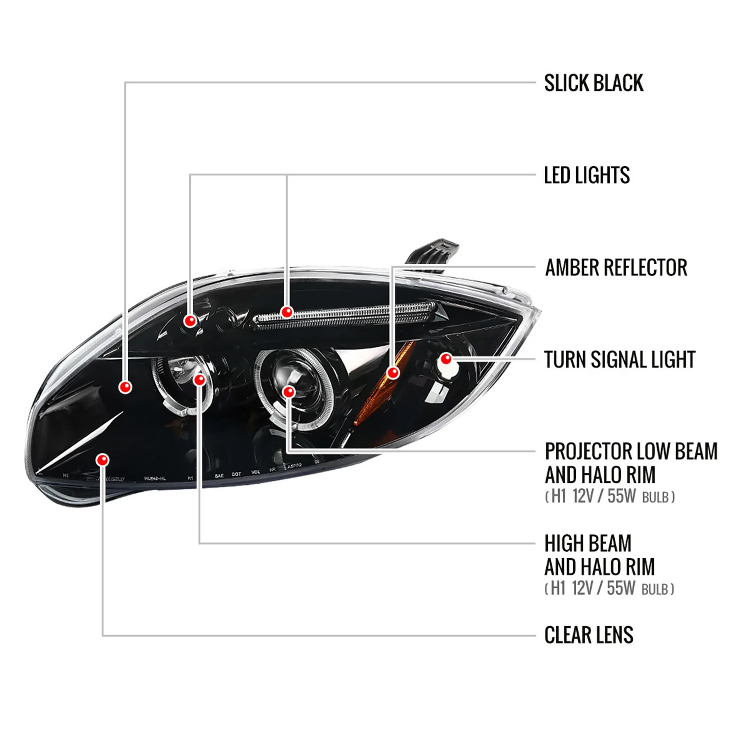 2006-2011 Mitsubishi Eclipse Dual Halo Projector Headlights Jet Black/Clear - Image 8