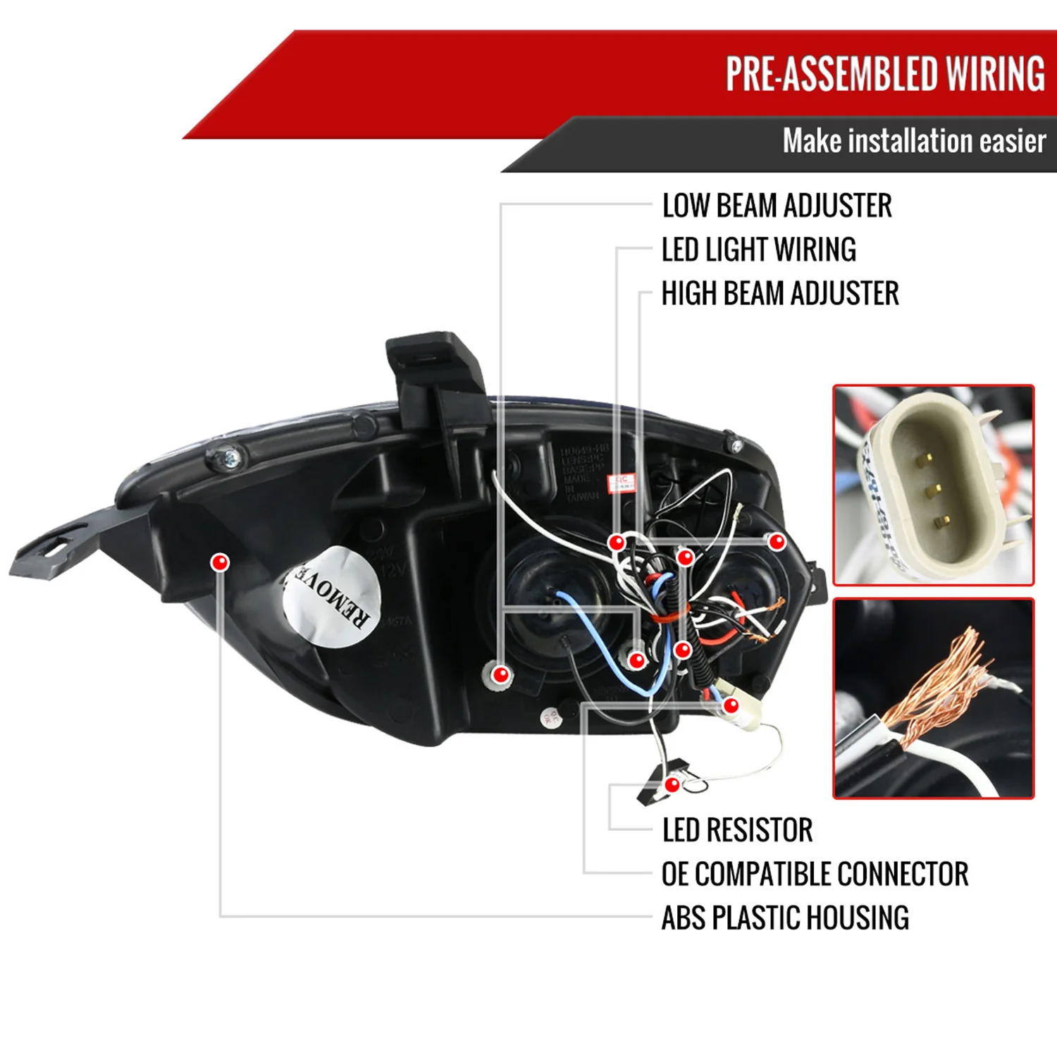 2006-2011 Mitsubishi Eclipse Dual Halo Projector Headlights Matte Black/Clear - Image 7