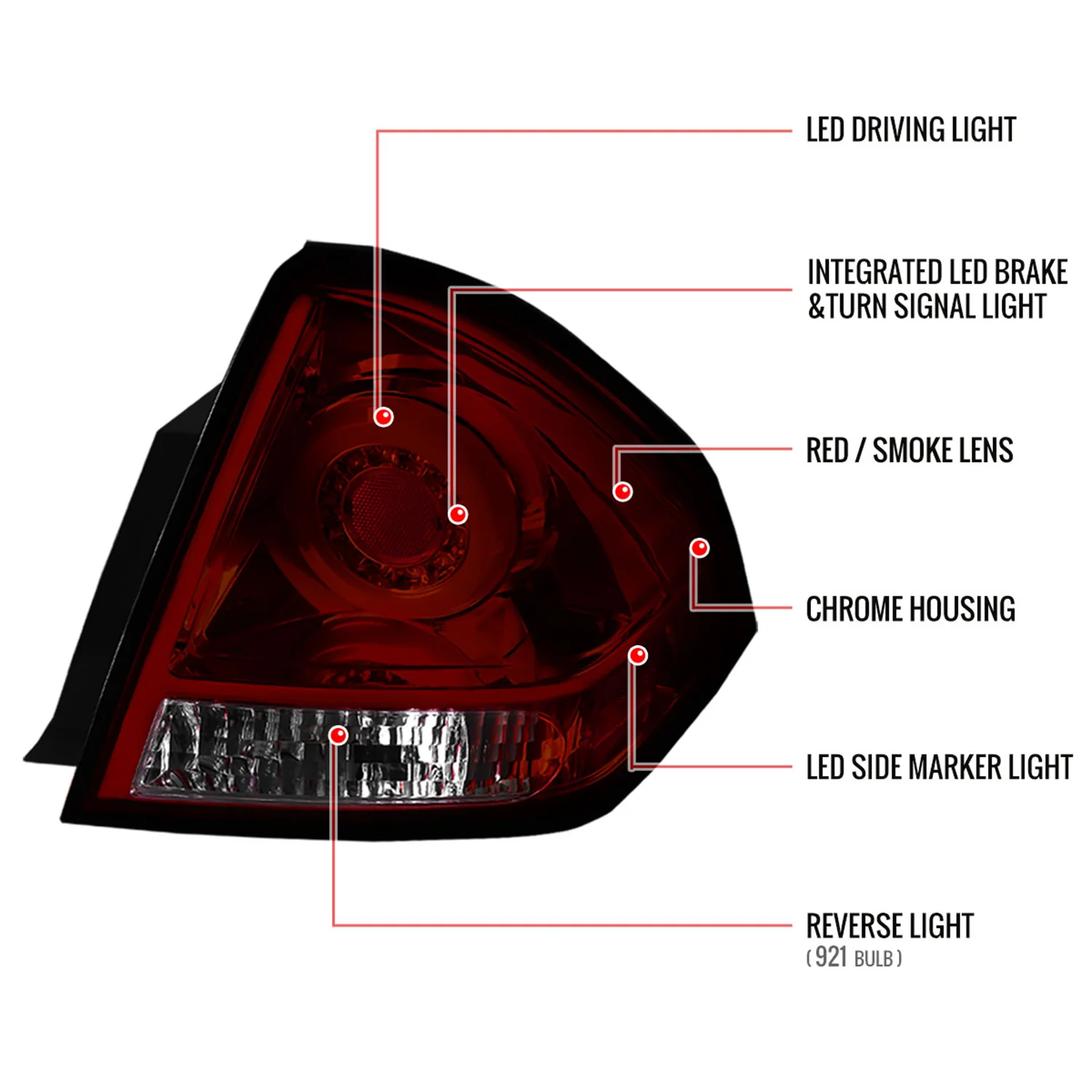 2006-2013 Chevy Impala/ 14-2016 Impala Limited LED Tail Lights Chrome/Red Smoke - Image 9