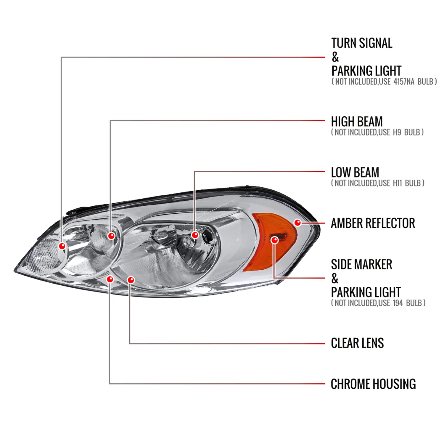 2006-2013 Chevy Impala / Impala Limited /Monte Carlo Headlights Amber & Chrome - Image 9