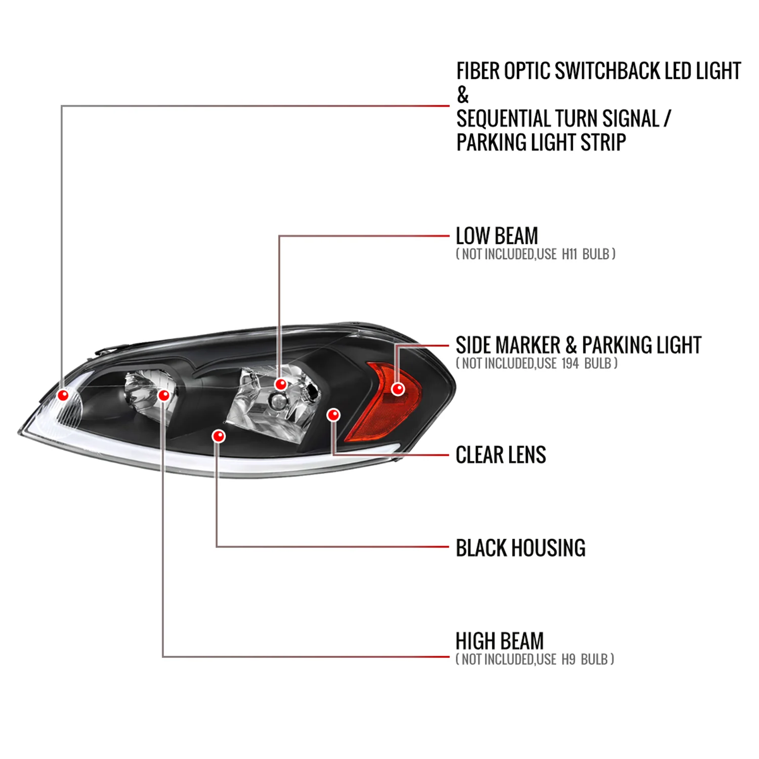 2006-2013 Chevy Impala/Impala Limited/Monte Carlo LED Factory Headlights Black - Image 8
