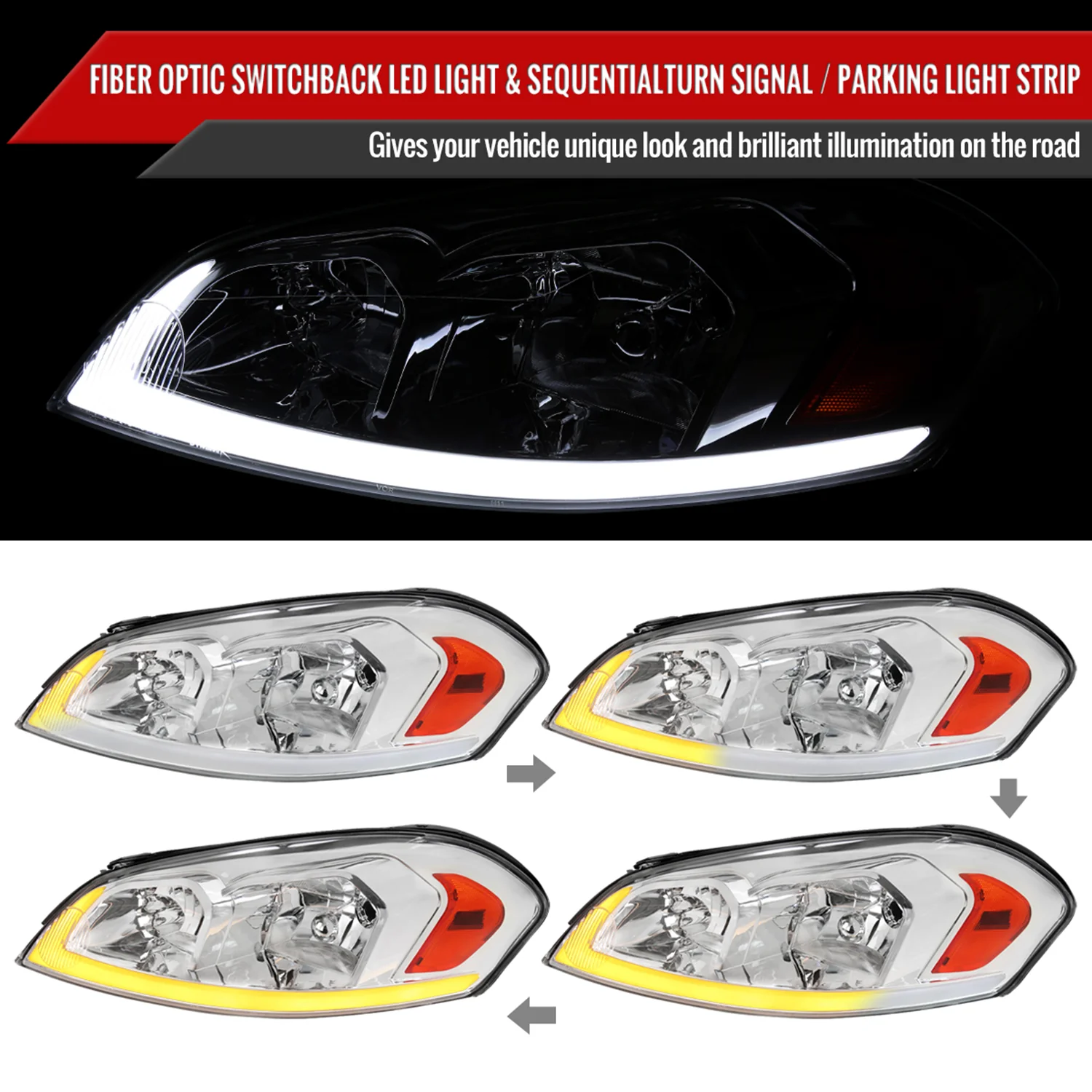 2006-2013 Chevy Impala/Impala Limited/Monte Carlo LED Headlights Chrome - Image 2