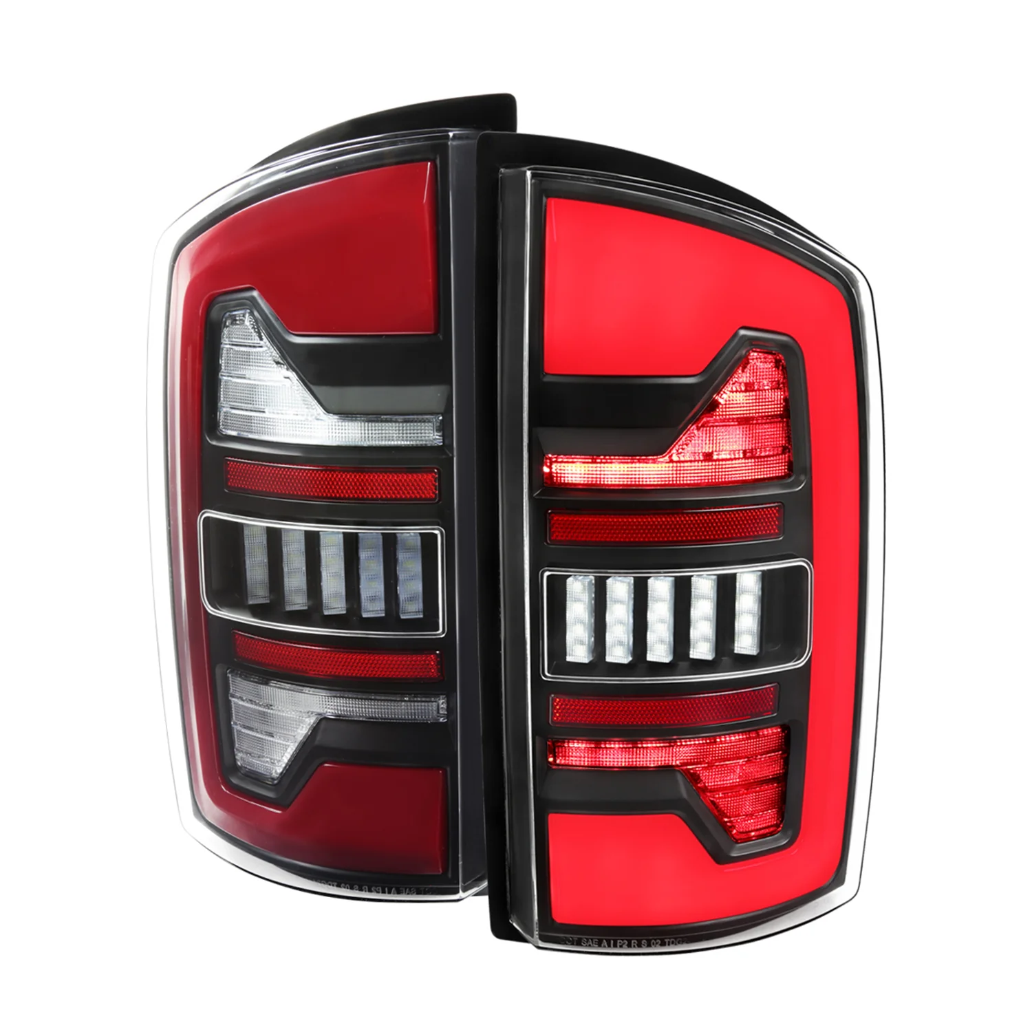 2007-2009 Dodge RAM 1500/2500/3500 Red LED Bar Tail Lights Matte Black/Clear