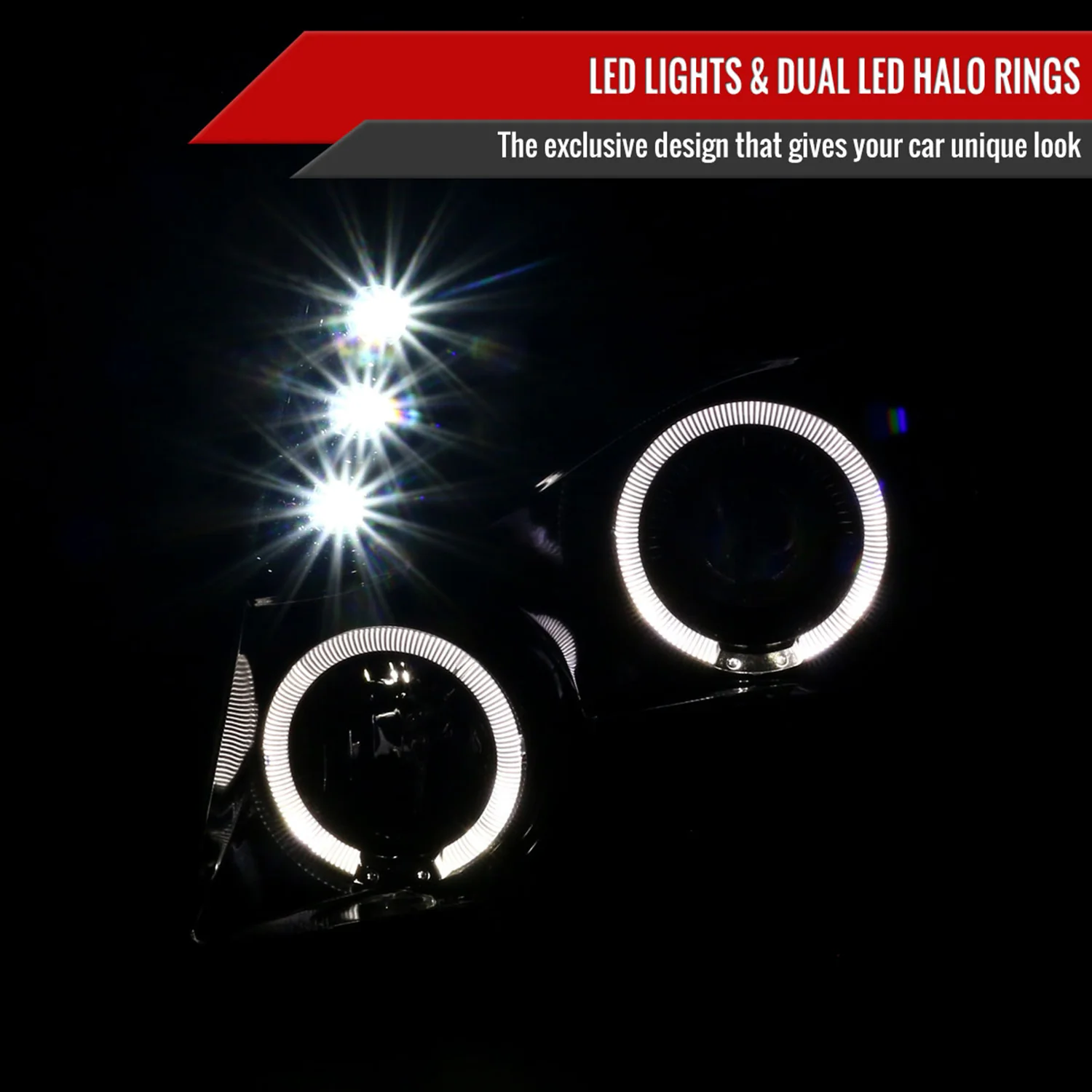 2007-2013 Chevy Avalanche/ 07-2014 Tahoe Suburban Dual Halo Headlights Jet Black - Image 2
