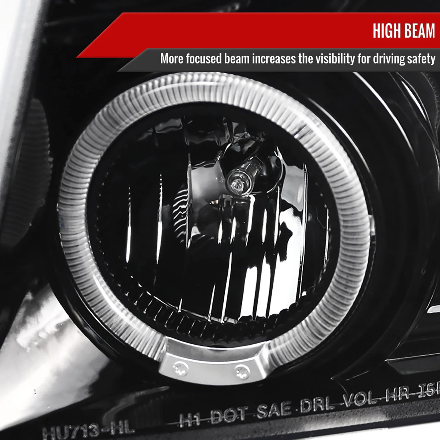 2007-2013 Chevy Avalanche/ 07-2014 Tahoe Suburban Dual Halo Headlights Jet Black - Image 4