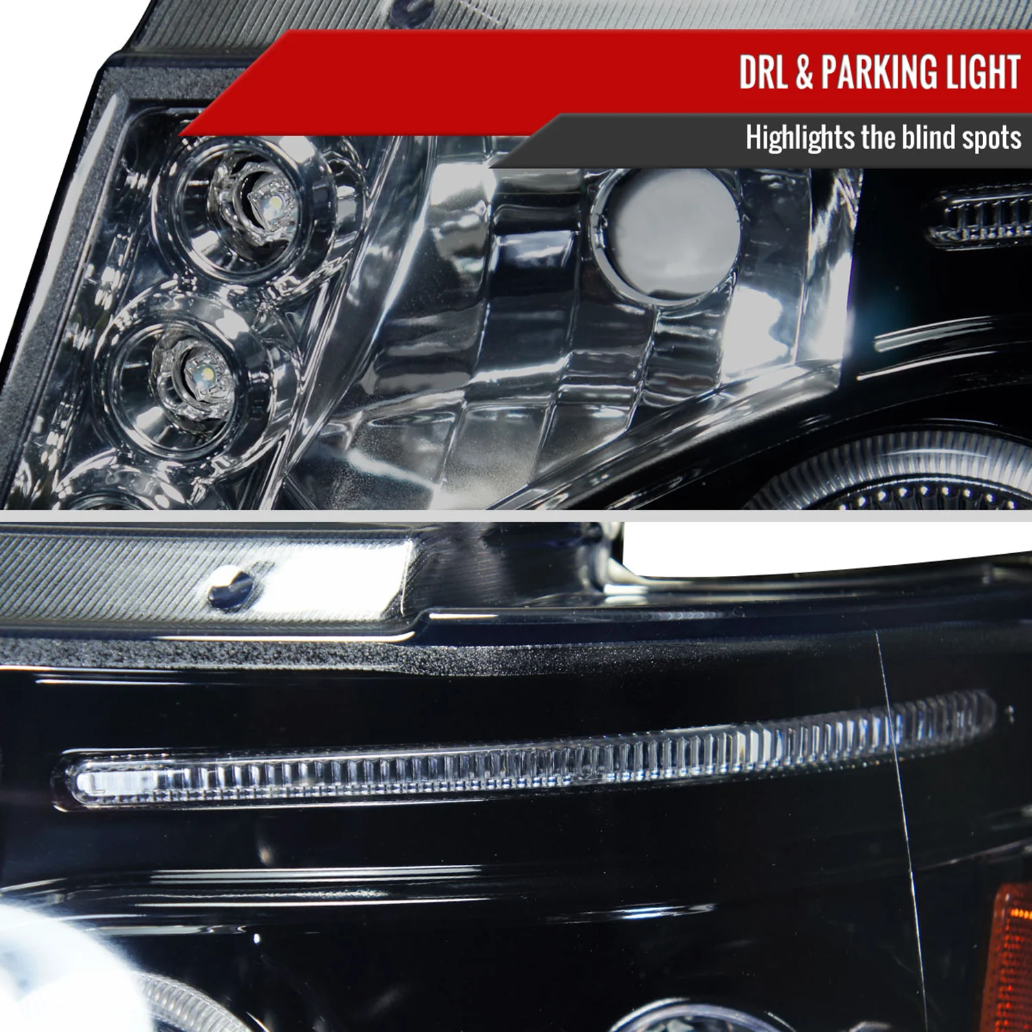 2007-2013 Chevy Avalanche/ 07-2014 Tahoe Suburban Dual Halo Headlights Smoke - Image 6