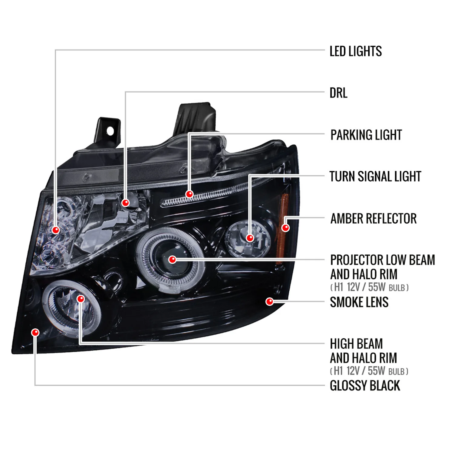 2007-2013 Chevy Avalanche/ 07-2014 Tahoe Suburban Dual Halo Headlights Smoke - Image 8